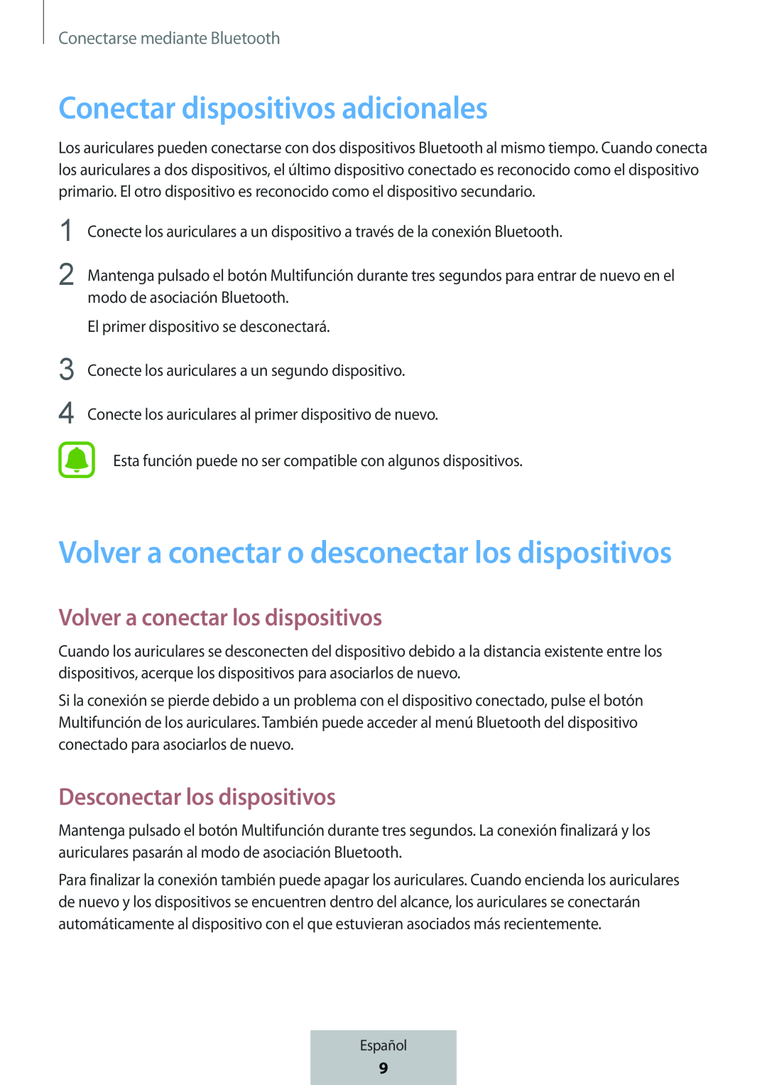 Volver a conectar los dispositivos Desconectar los dispositivos