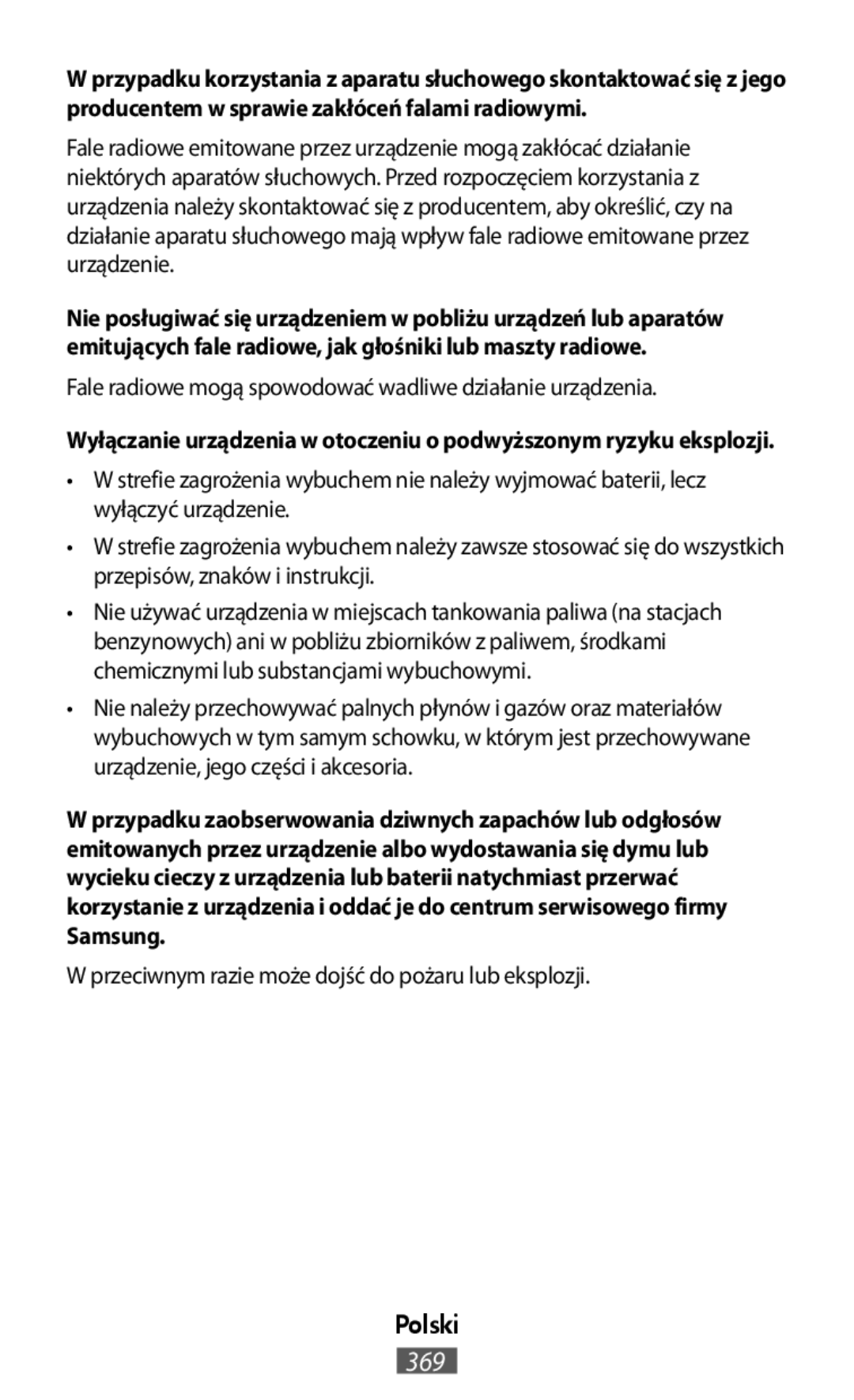 Wyłączanie urządzenia w otoczeniu o podwyższonym ryzyku eksplozji Polski