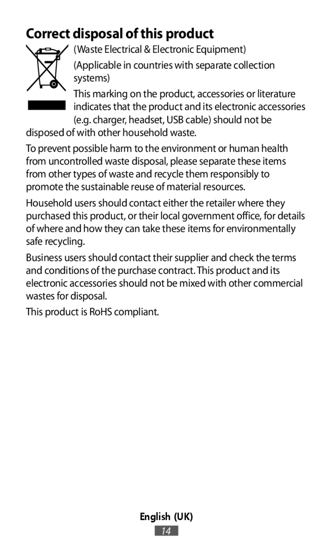 Correct disposal of this product (Waste Electrical & Electronic Equipment)