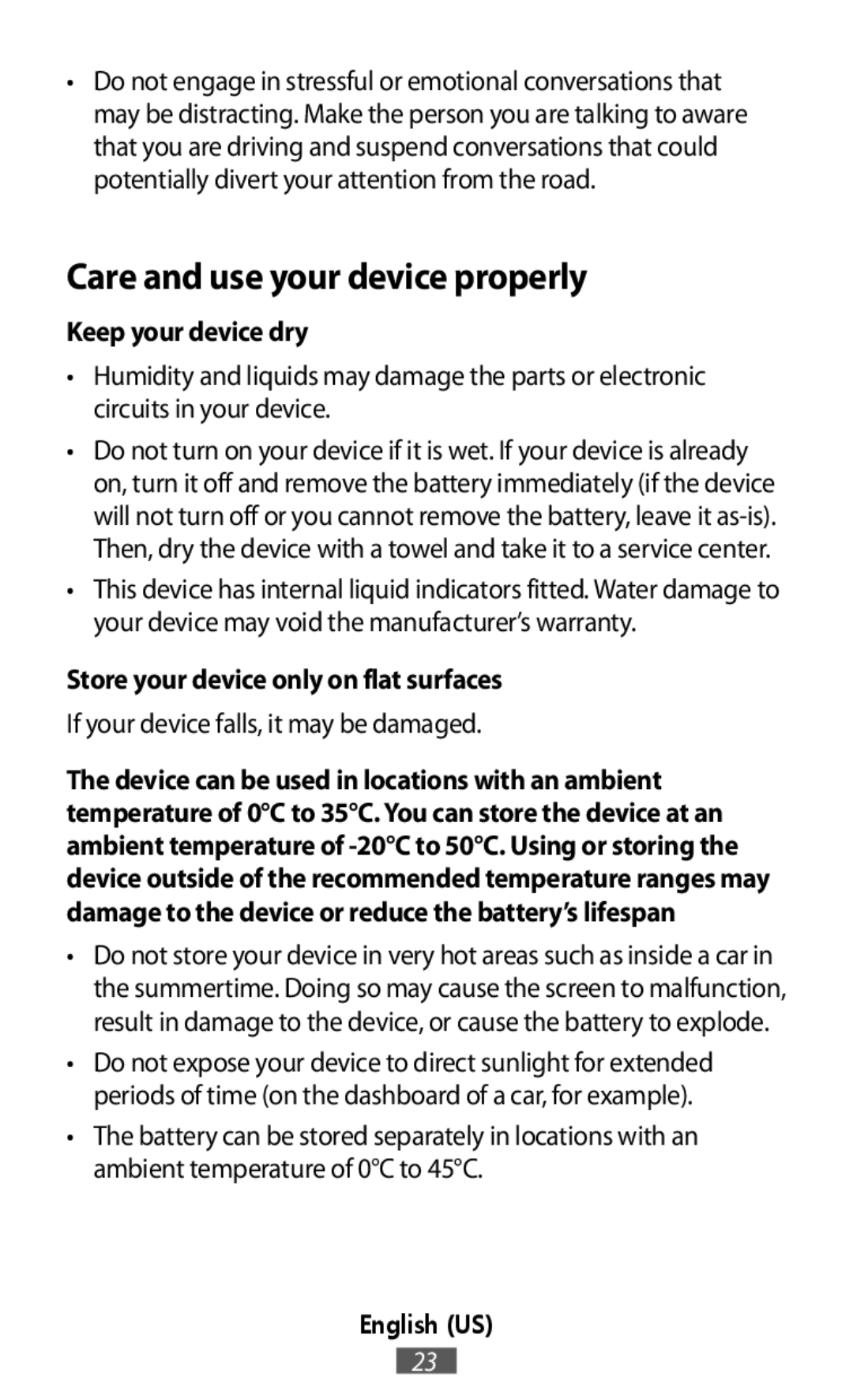 Care and use your device properly English (US)