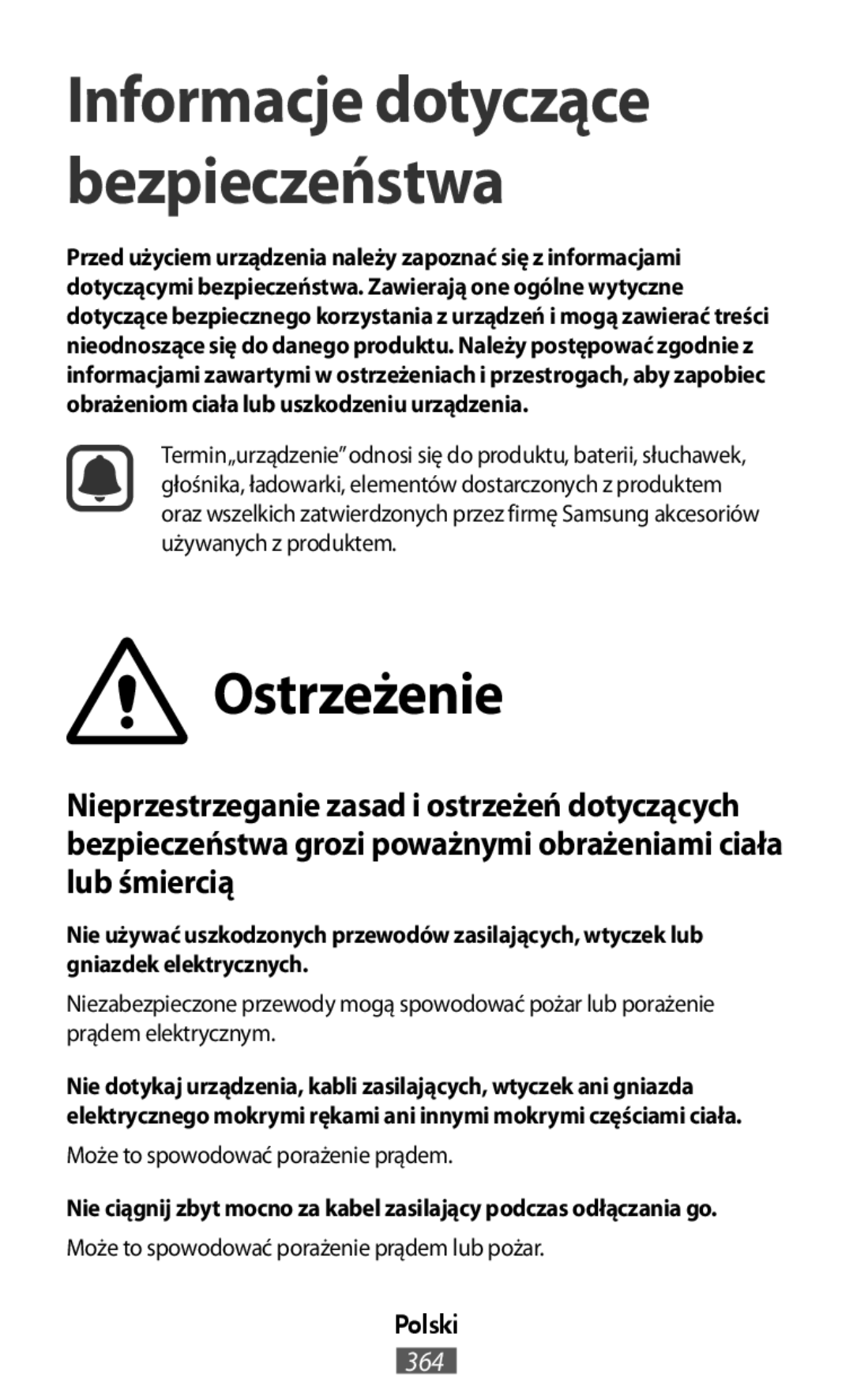 Informacje dotyczące bezpieczeństwa Ostrzeżenie