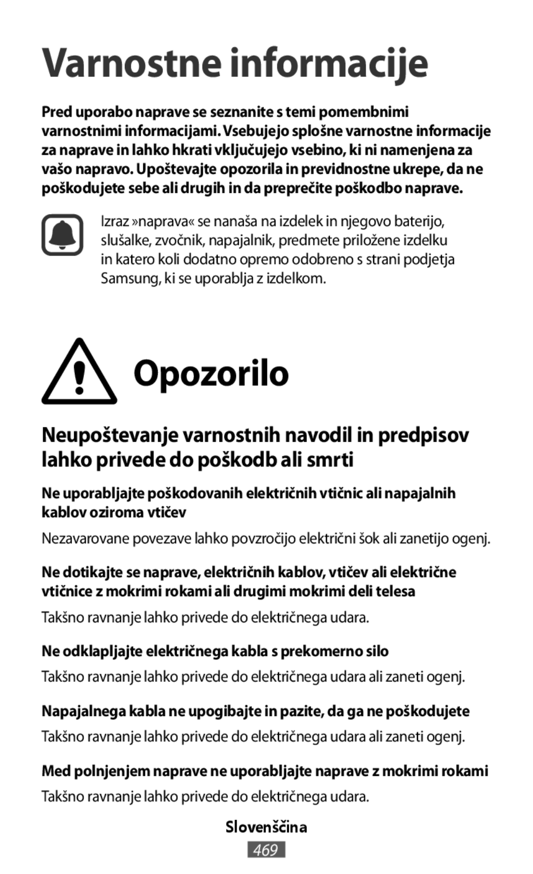 Opozorilo Varnostne informacije