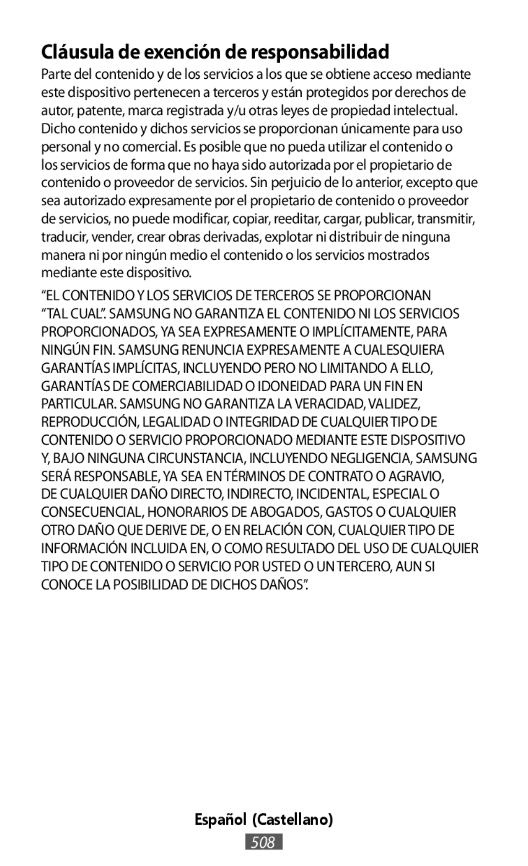 Cláusula de exención de responsabilidad Español (Castellano)