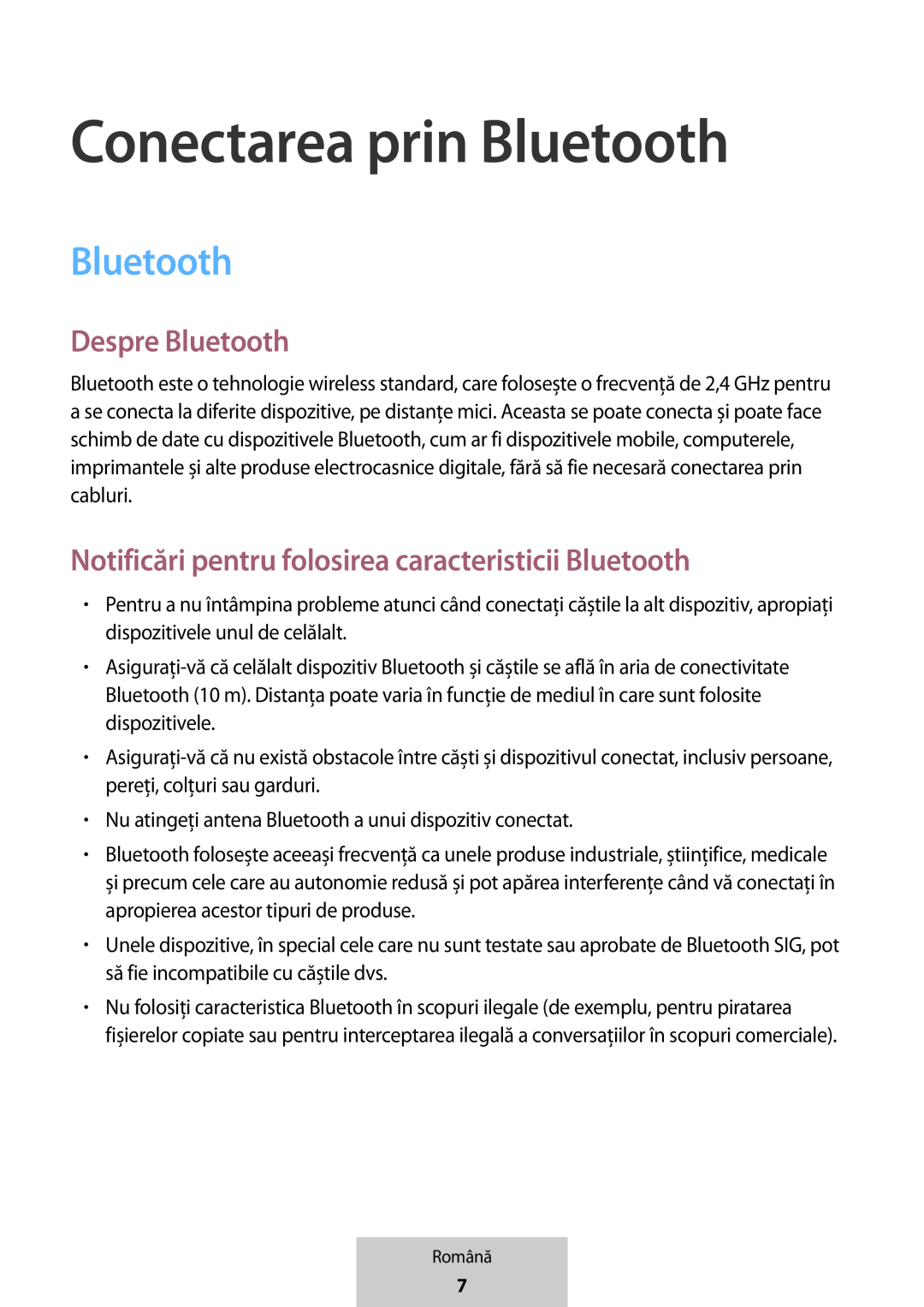 Conectarea prin Bluetooth Despre Bluetooth