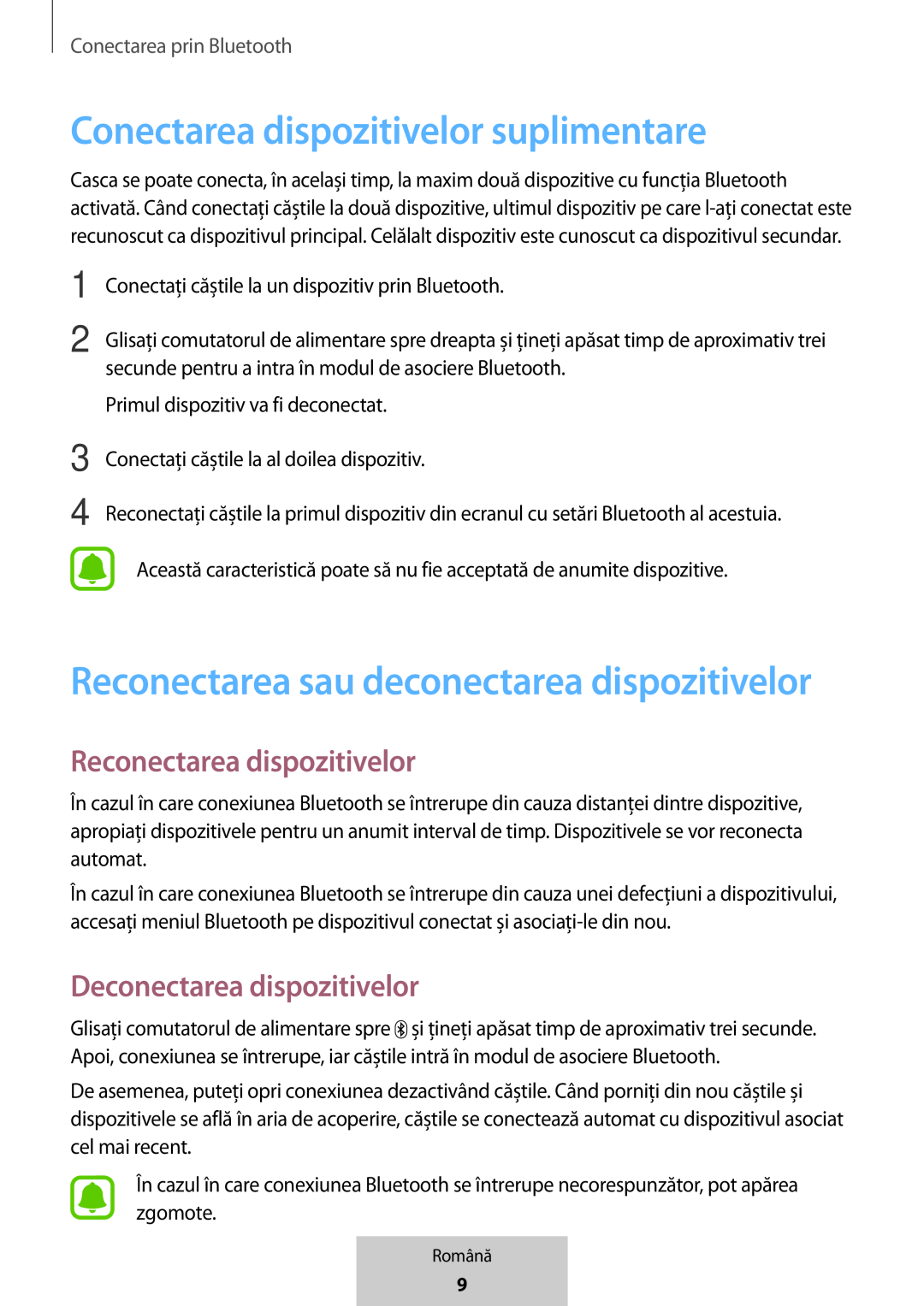 Reconectarea sau deconectarea dispozitivelor In-Ear Headphones U Flex Headphones