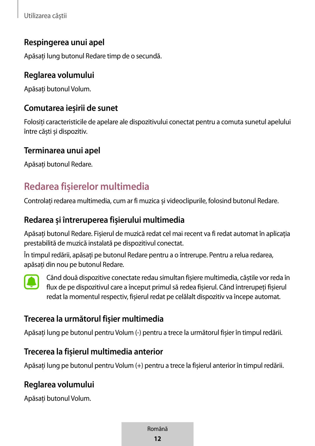 Respingerea unui apel Reglarea volumului