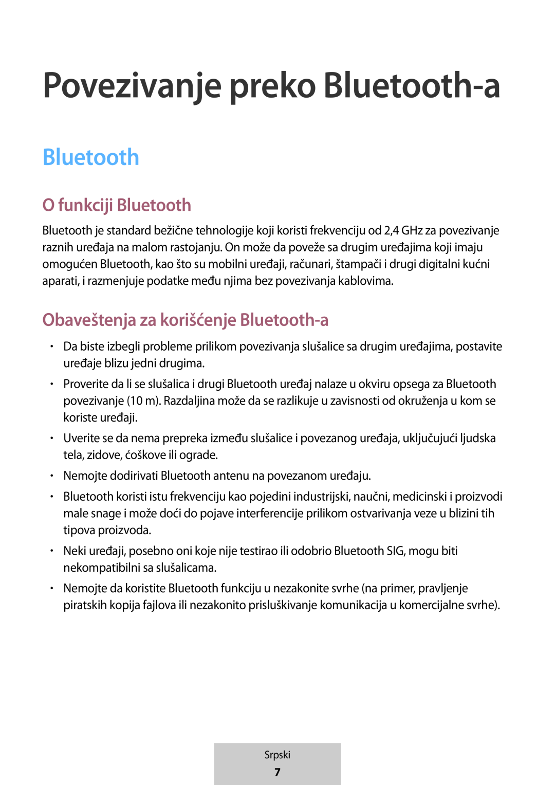 O funkciji Bluetooth Obaveštenja za korišćenje Bluetooth-a