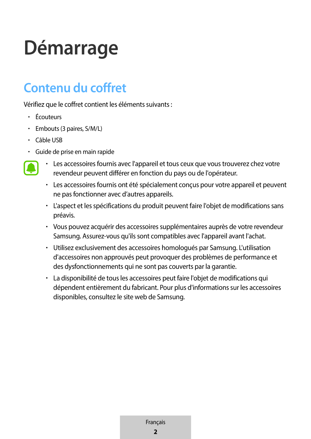 Contenu du coffret Démarrage