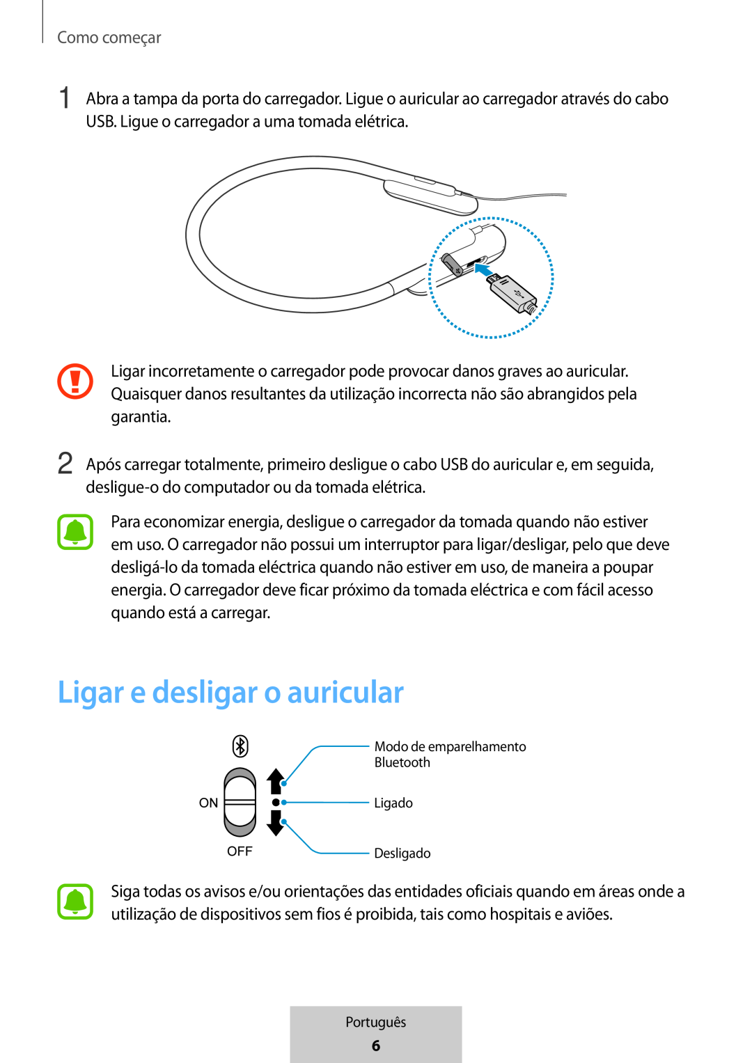 Ligar e desligar o auricular