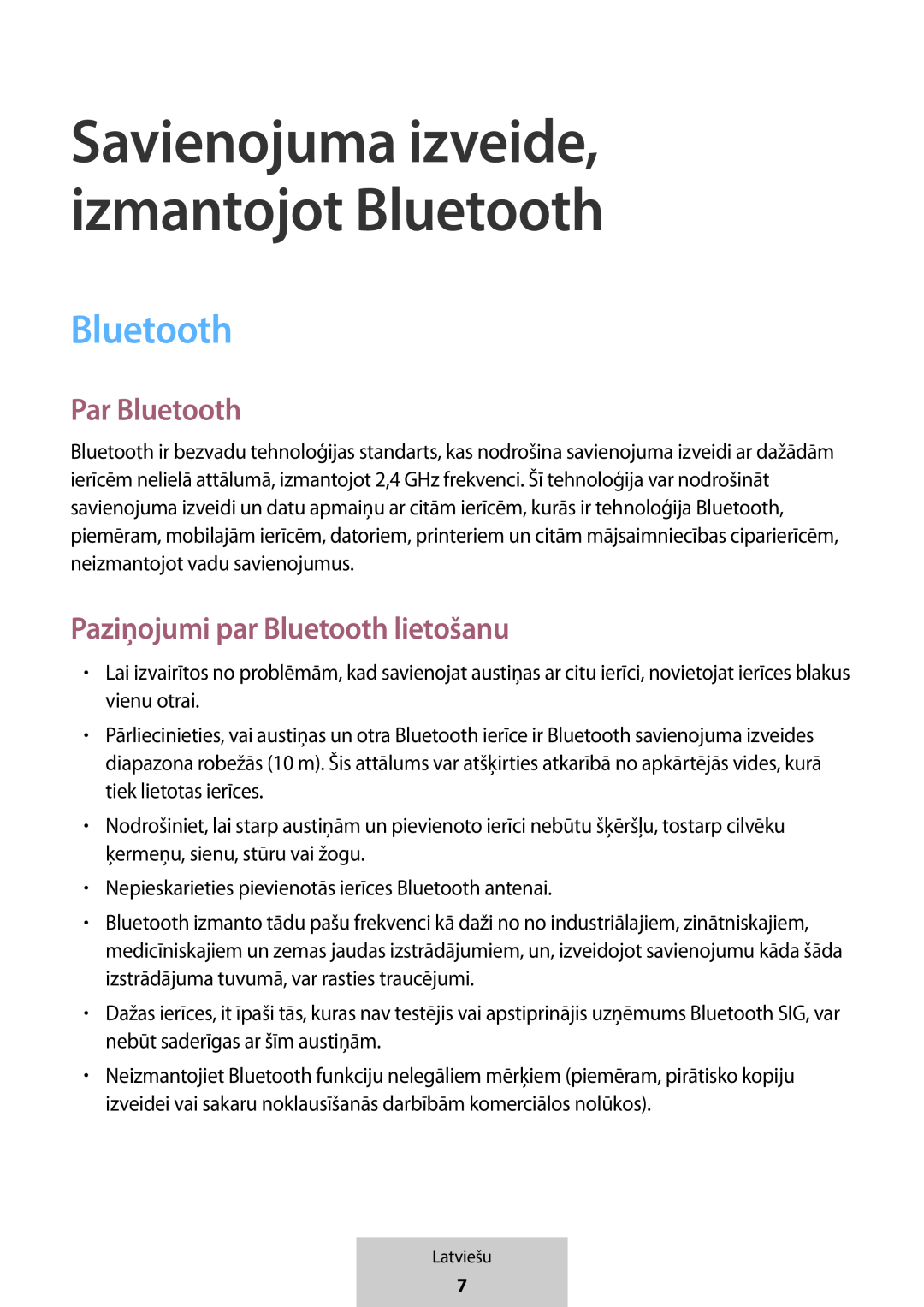 Par Bluetooth Paziņojumi par Bluetooth lietošanu