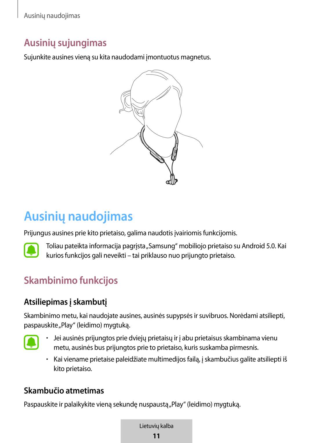 Ausinių naudojimas In-Ear Headphones U Flex Headphones