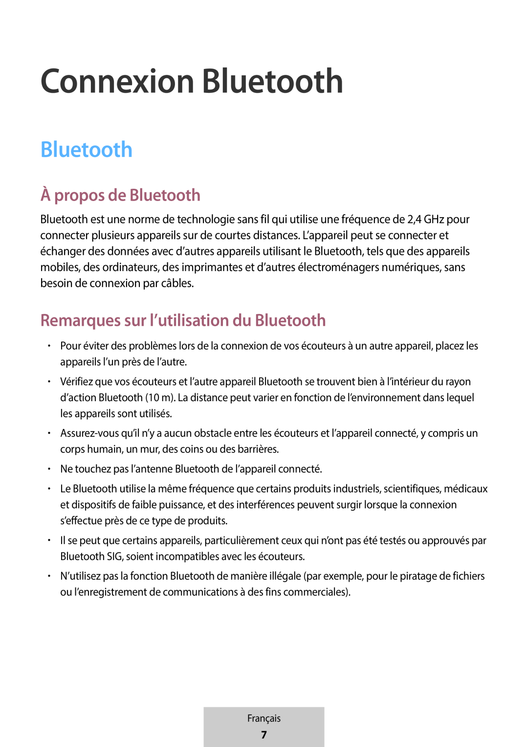 Remarques sur l’utilisation du Bluetooth In-Ear Headphones U Flex Headphones