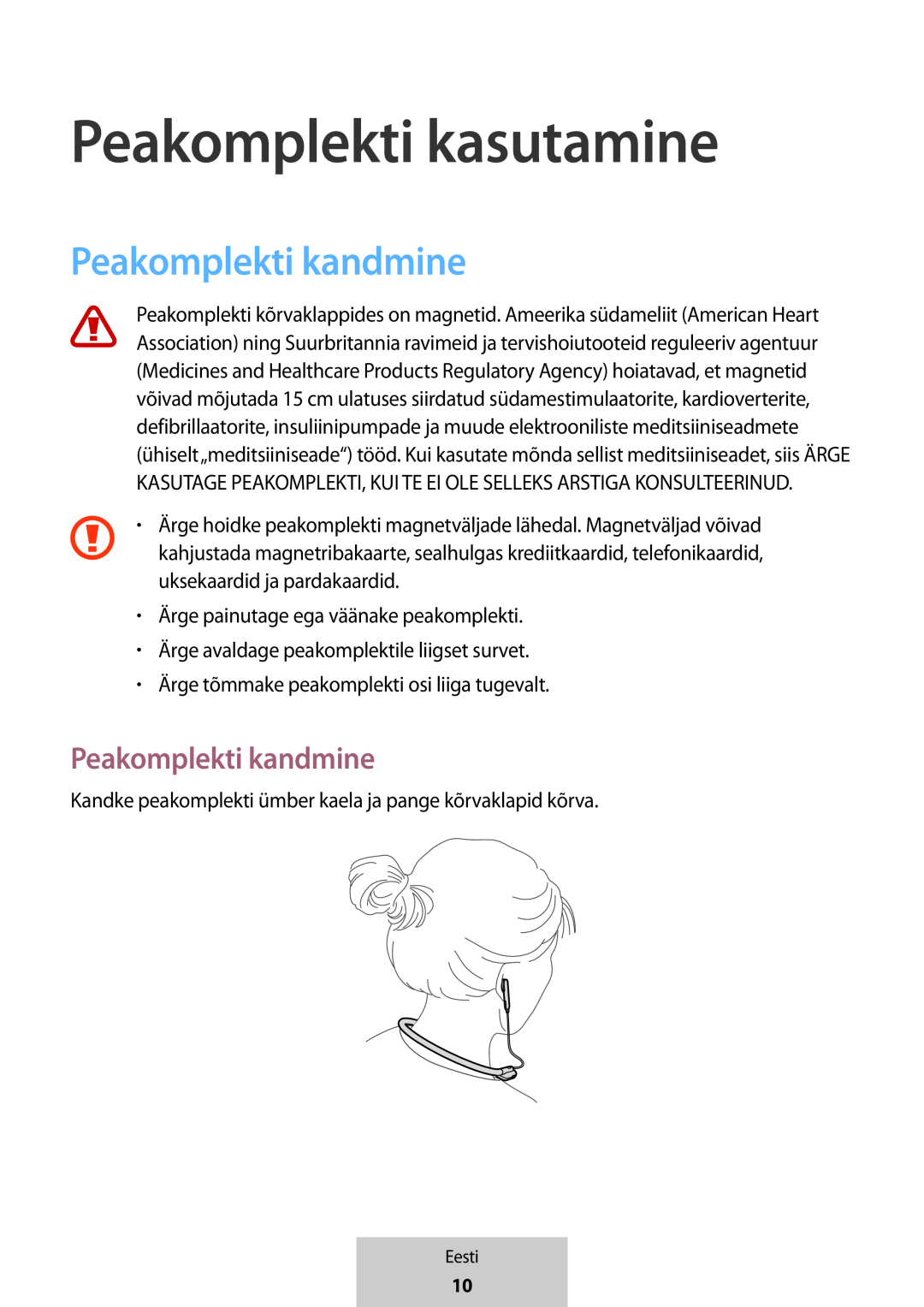 Peakomplekti kandmine Peakomplekti kasutamine