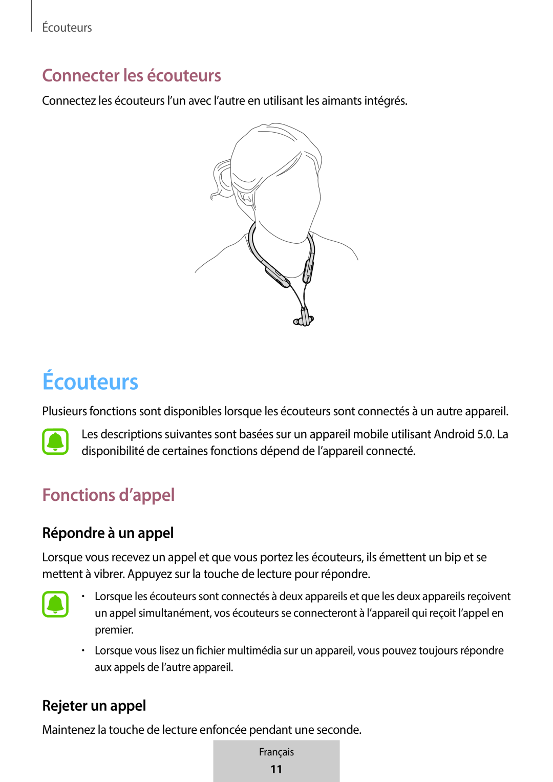 Écouteurs Répondre à un appel