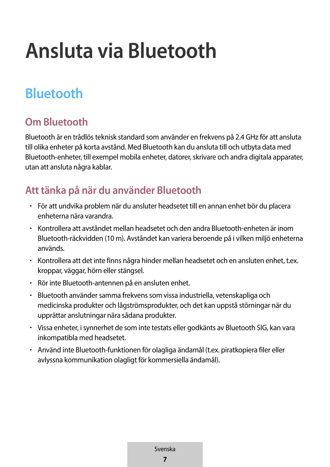 Ansluta via Bluetooth Om Bluetooth