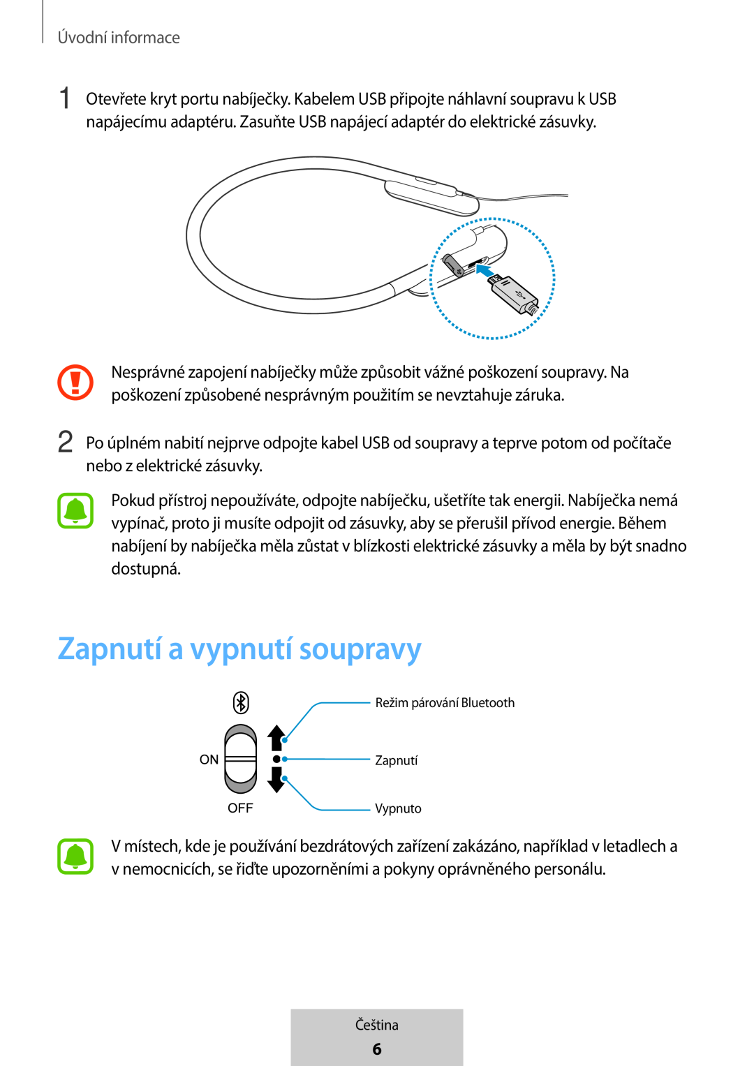 Zapnutí a vypnutí soupravy