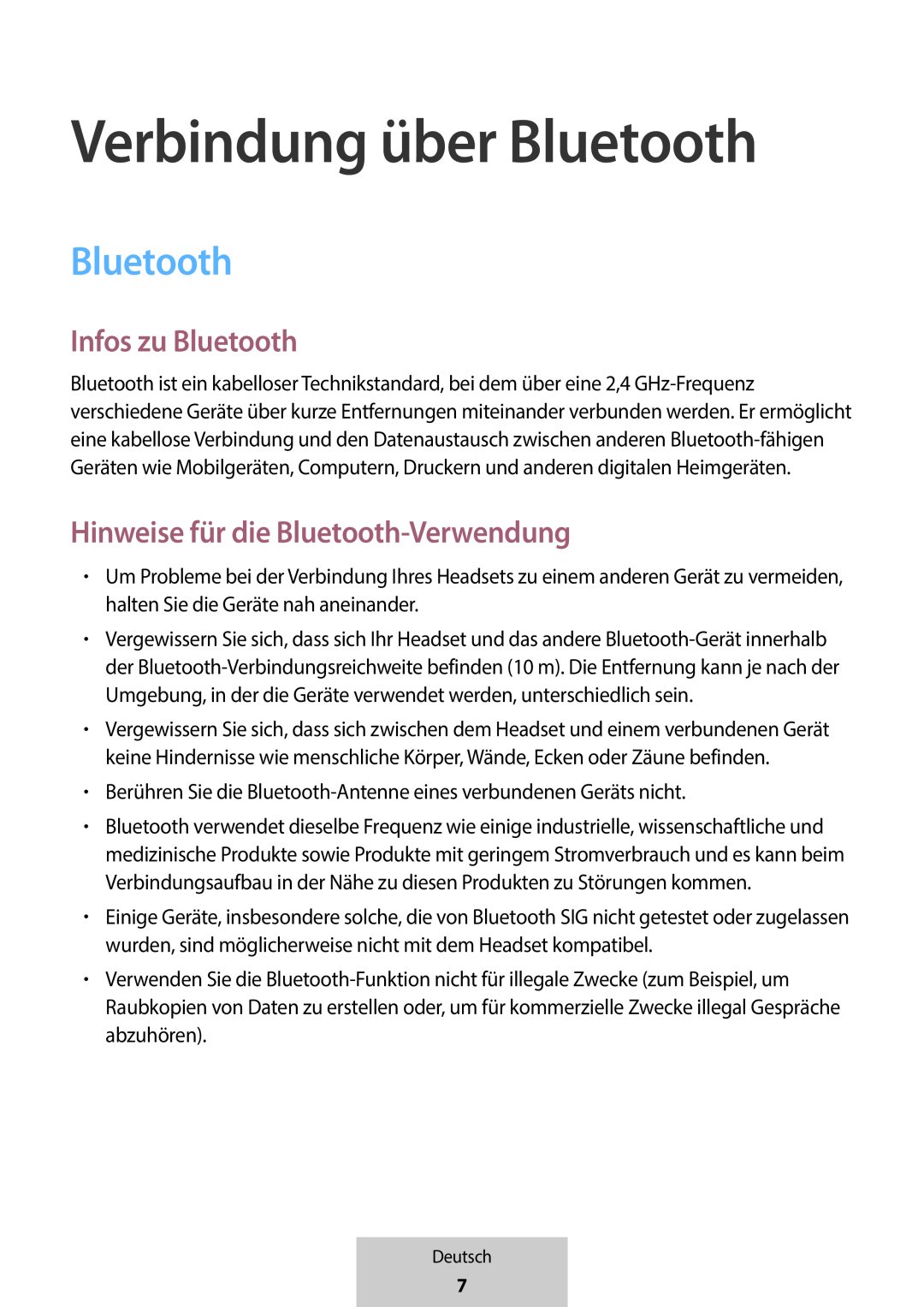 Hinweise für die Bluetooth-Verwendung In-Ear Headphones U Flex Headphones