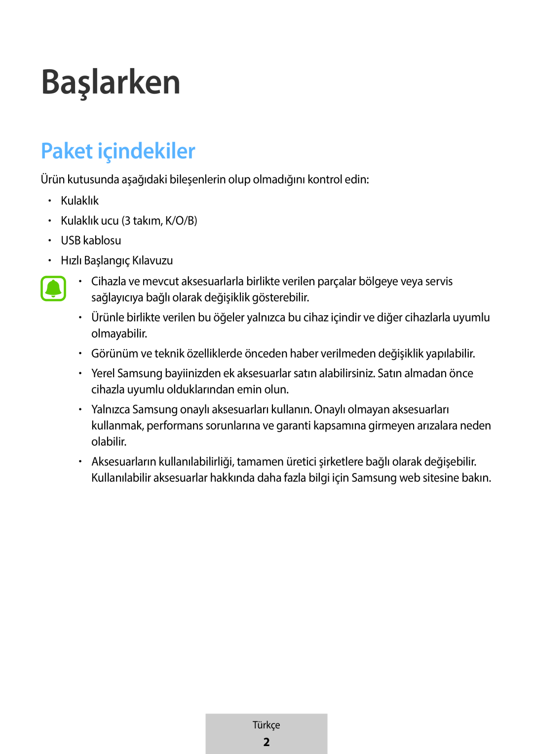 Paket içindekiler Başlarken