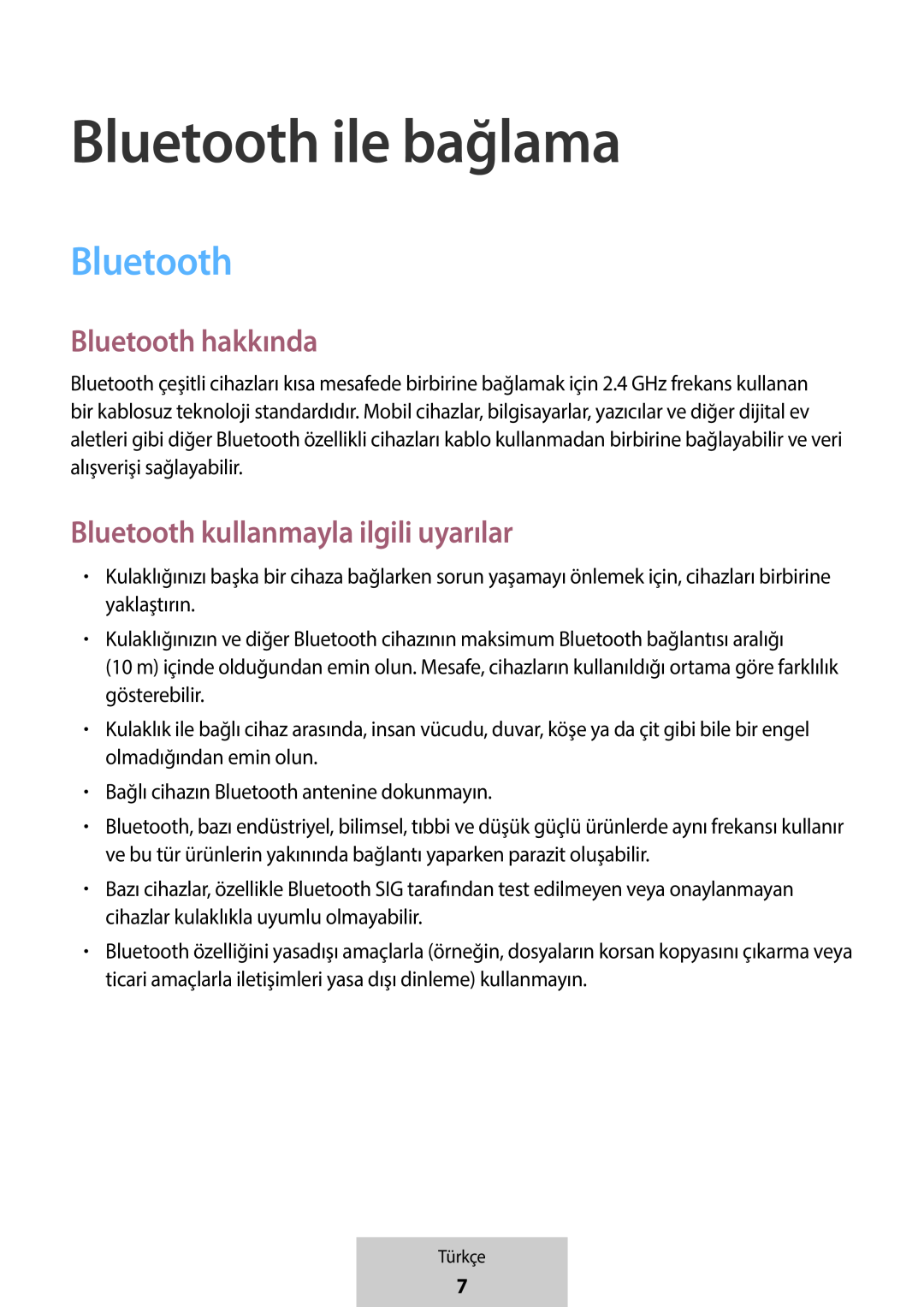 Bluetooth ile bağlama Bluetooth hakkında