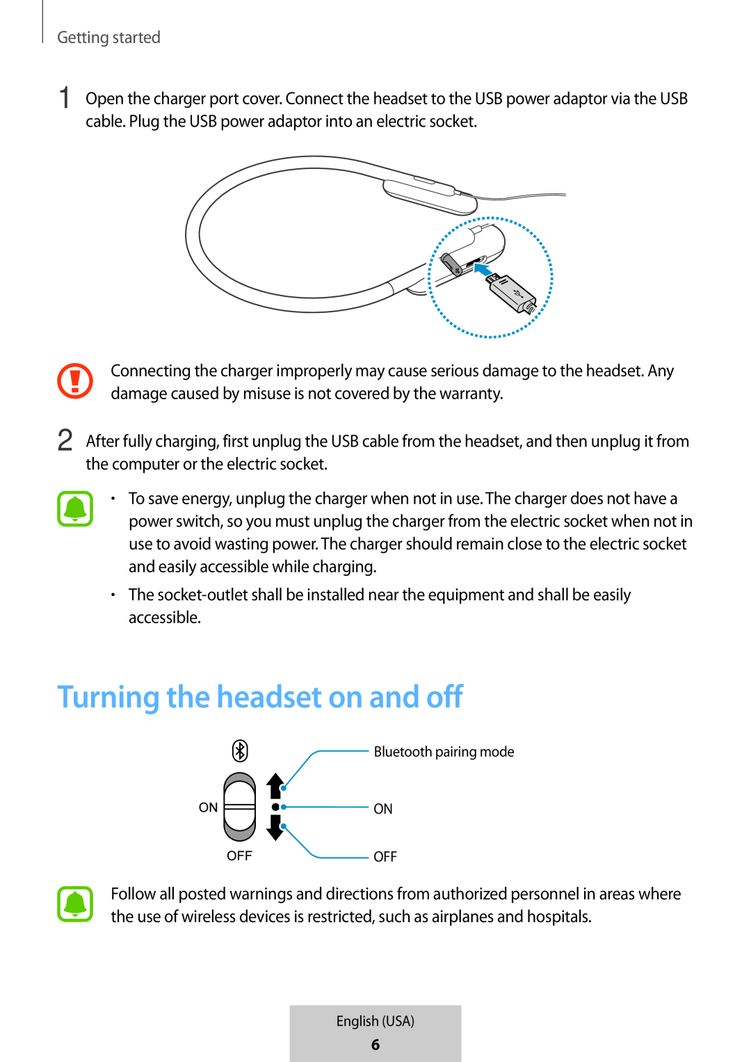 Turning the headset on and off In-Ear Headphones U Flex Headphones