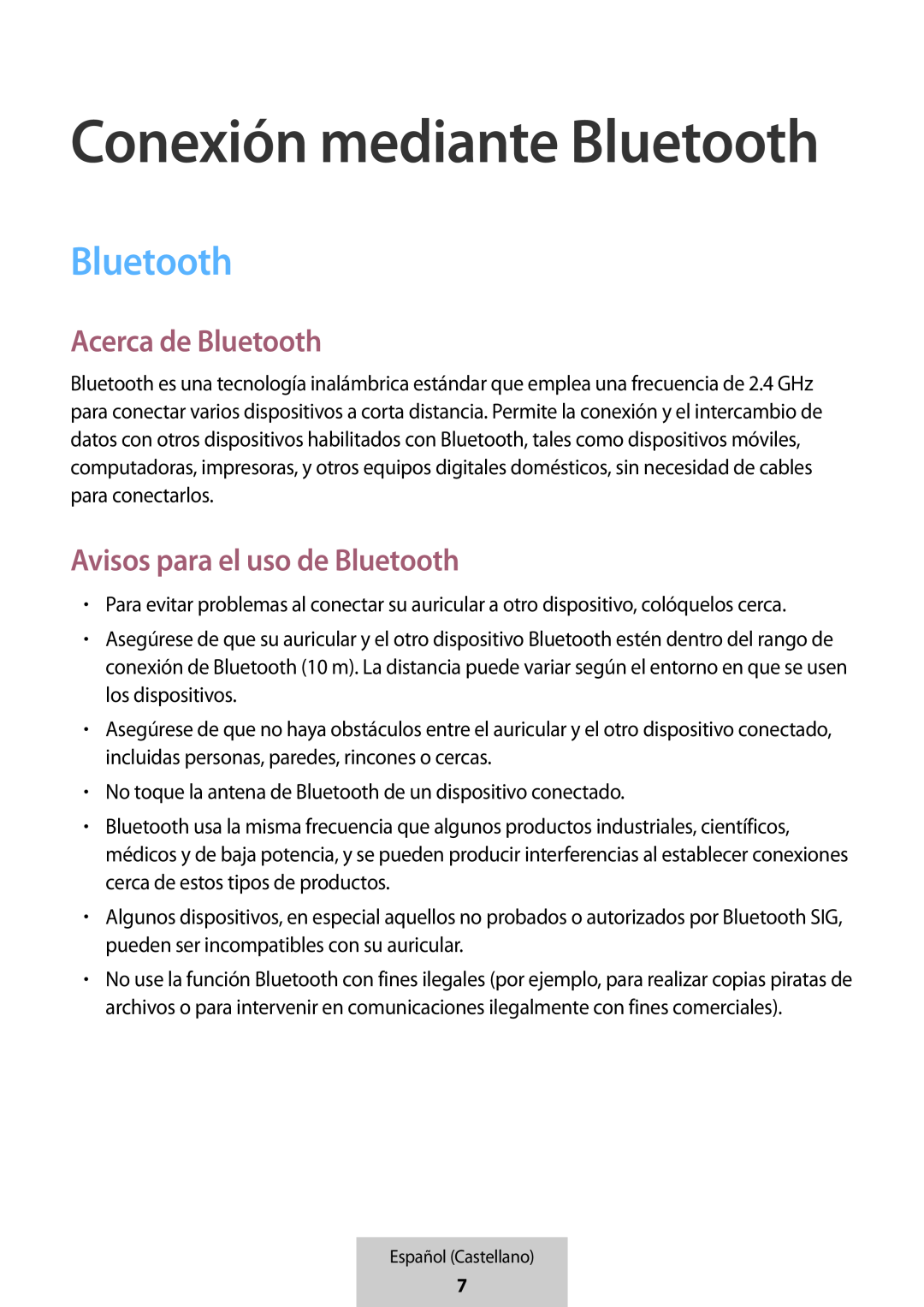 Avisos para el uso de Bluetooth In-Ear Headphones U Flex Headphones