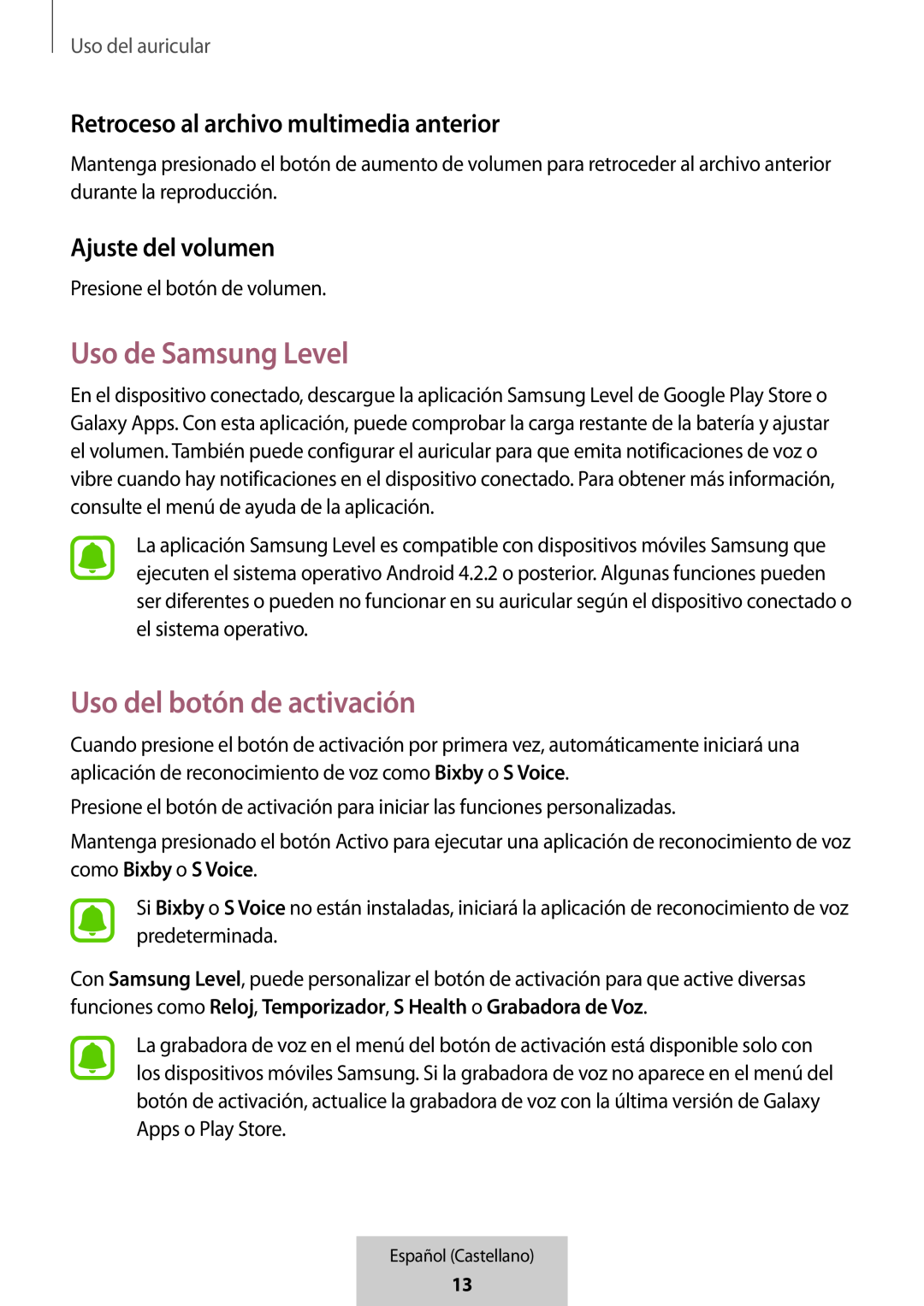 Retroceso al archivo multimedia anterior Uso del botón de activación