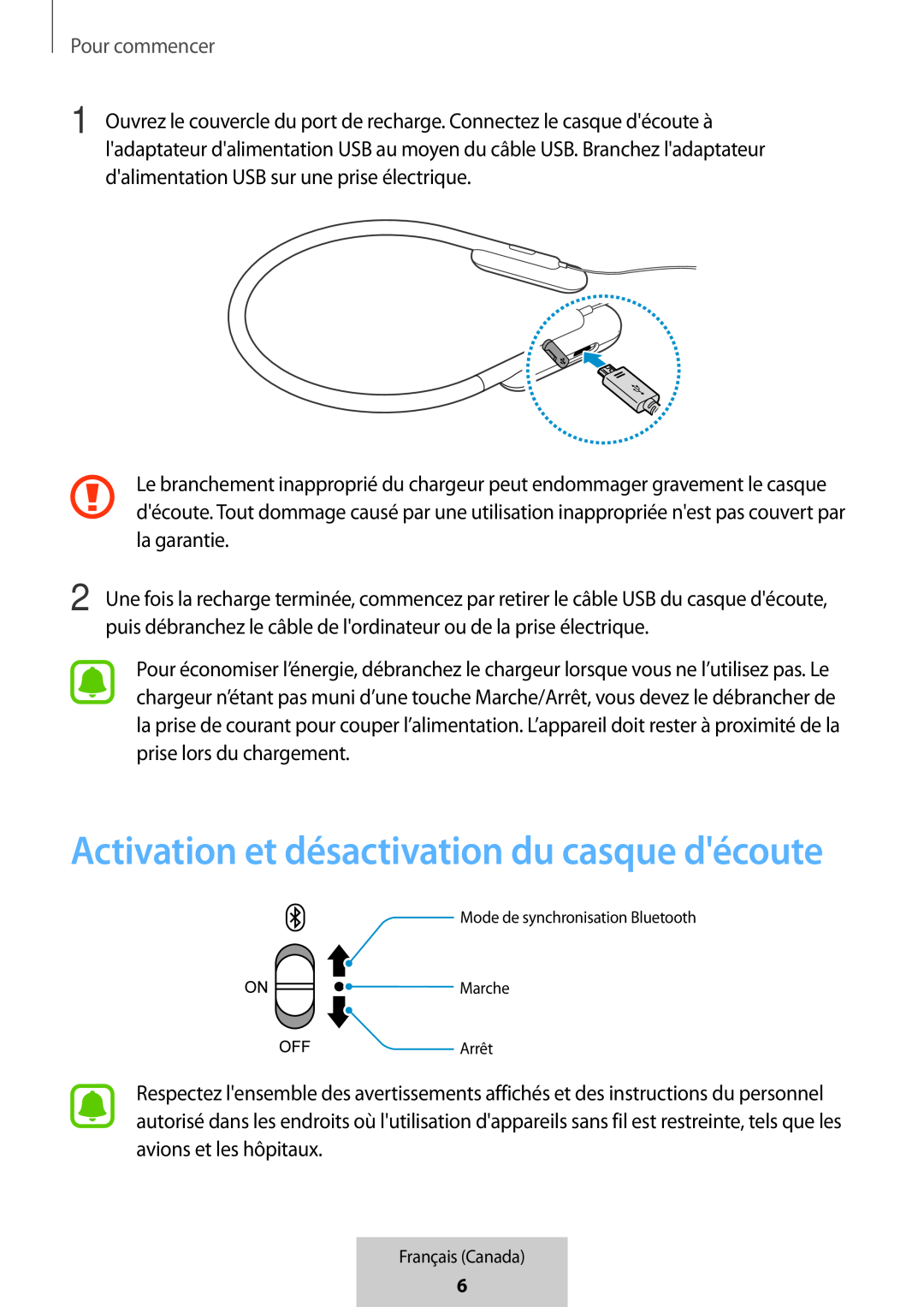 Activation et désactivation du casque d'écoute