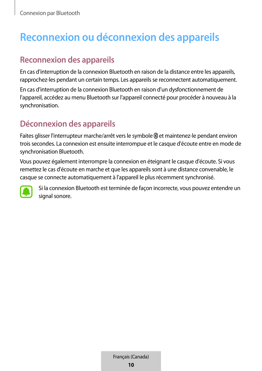 Reconnexion ou déconnexion des appareils Reconnexion des appareils