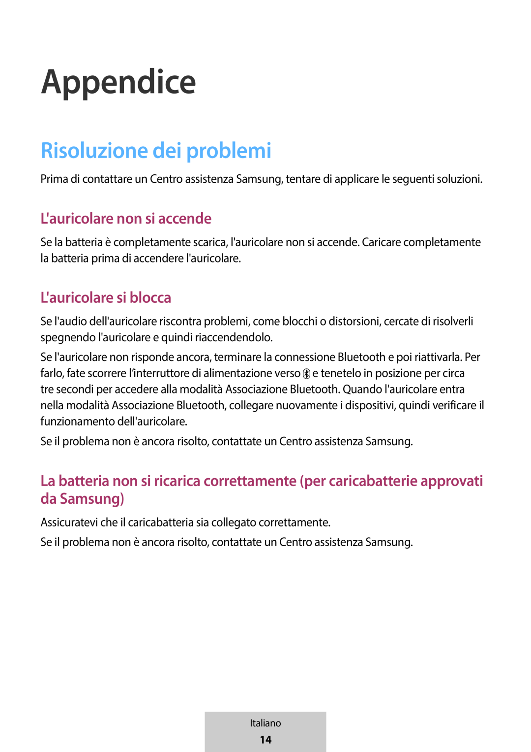 Risoluzione dei problemi Appendice