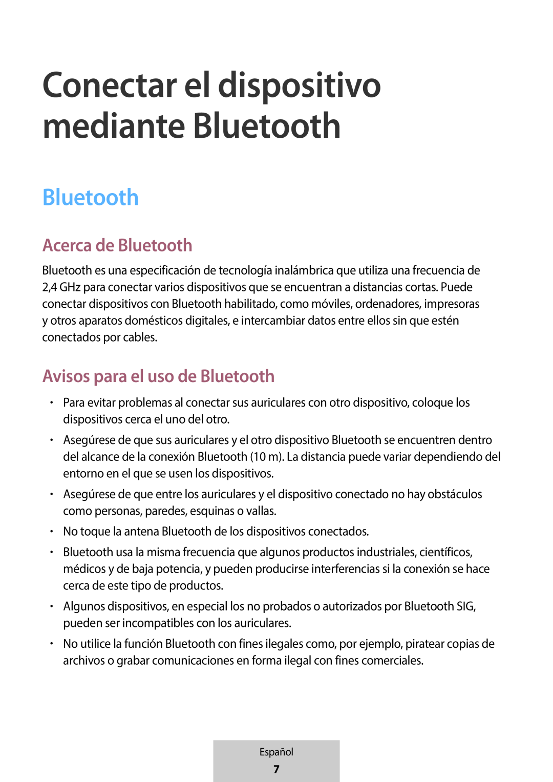 Acerca de Bluetooth Avisos para el uso de Bluetooth