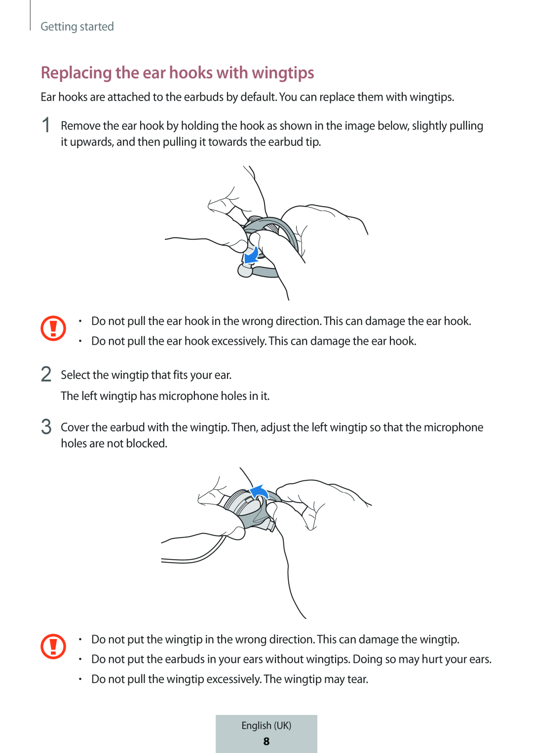 Replacing the ear hooks with wingtips In-Ear Headphones Level Active Headphones