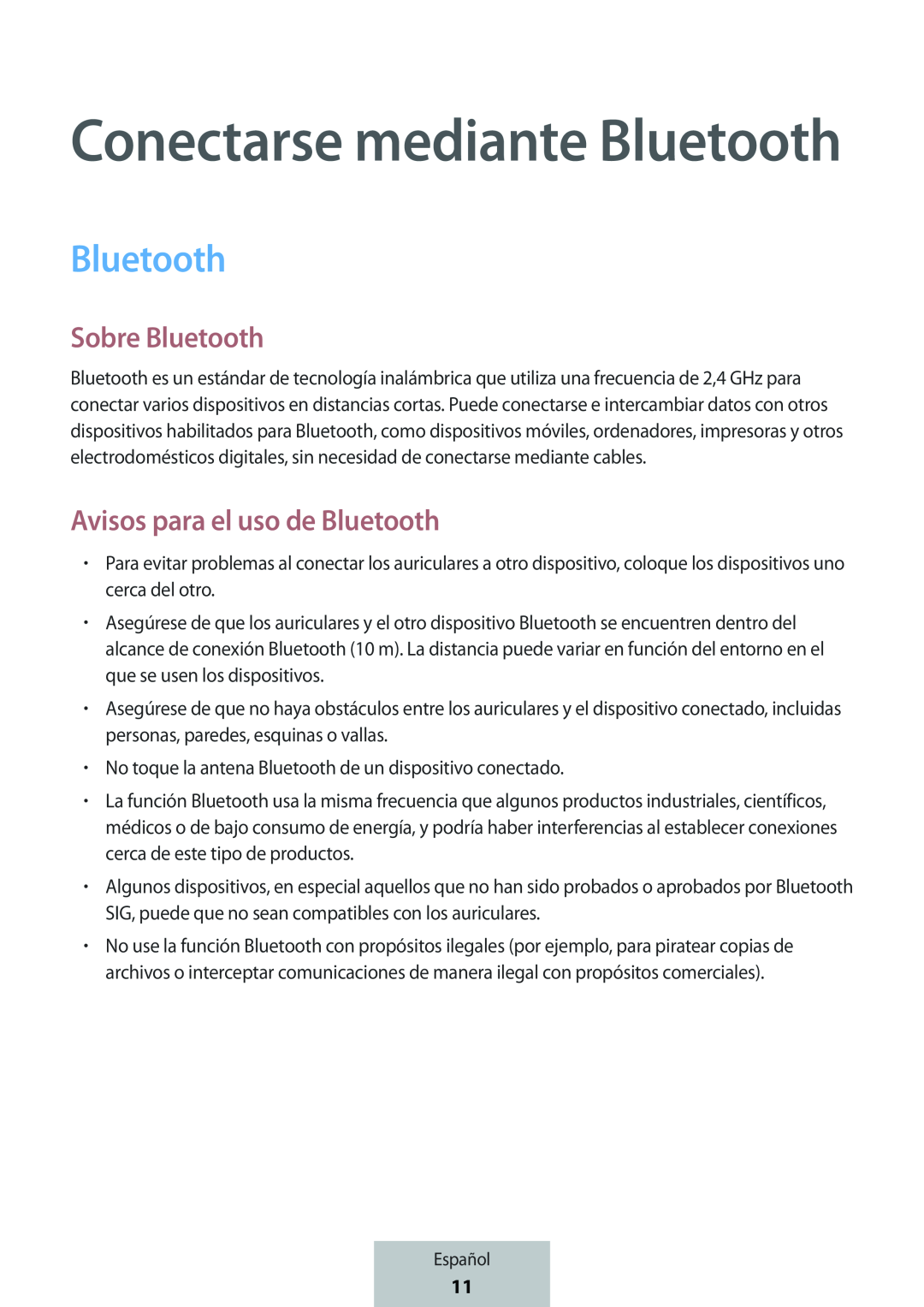 Sobre Bluetooth Avisos para el uso de Bluetooth