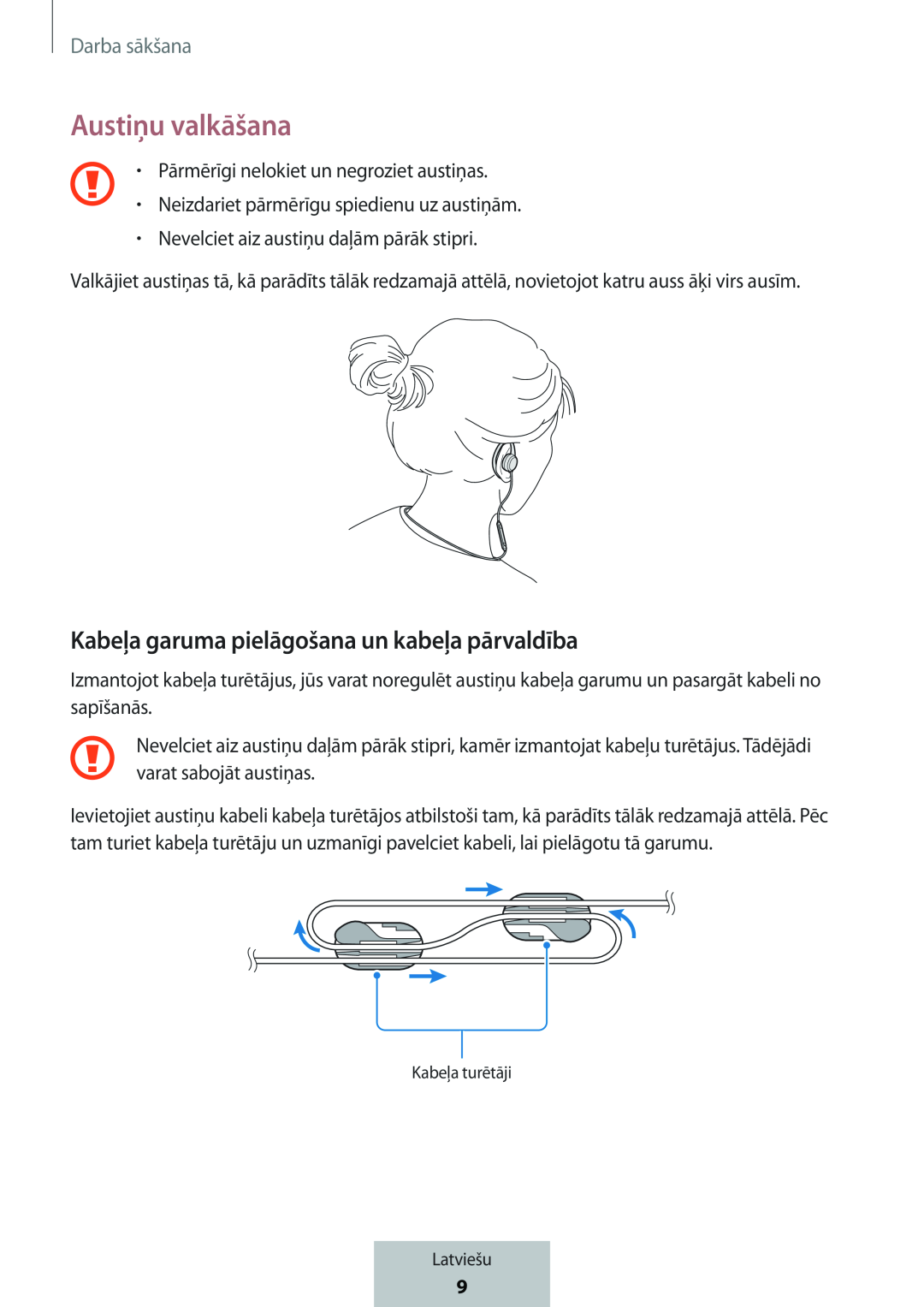 Kabeļa garuma pielāgošana un kabeļa pārvaldība In-Ear Headphones Level Active Headphones