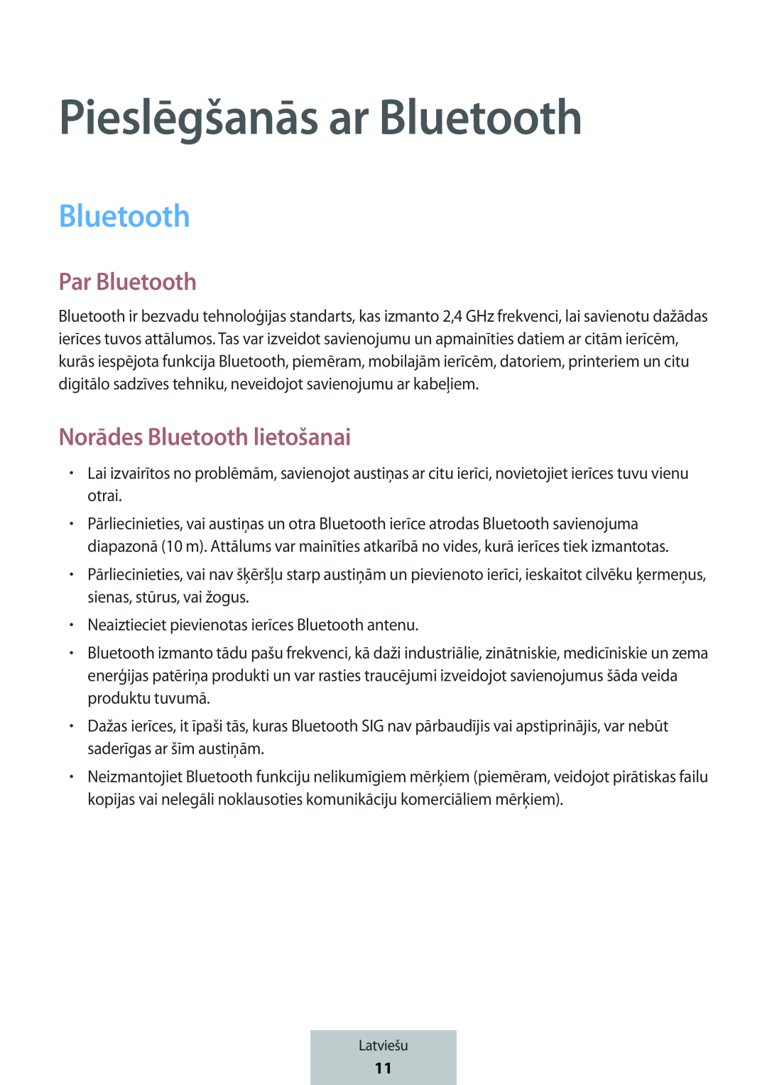 Pieslēgšanās ar Bluetooth Par Bluetooth