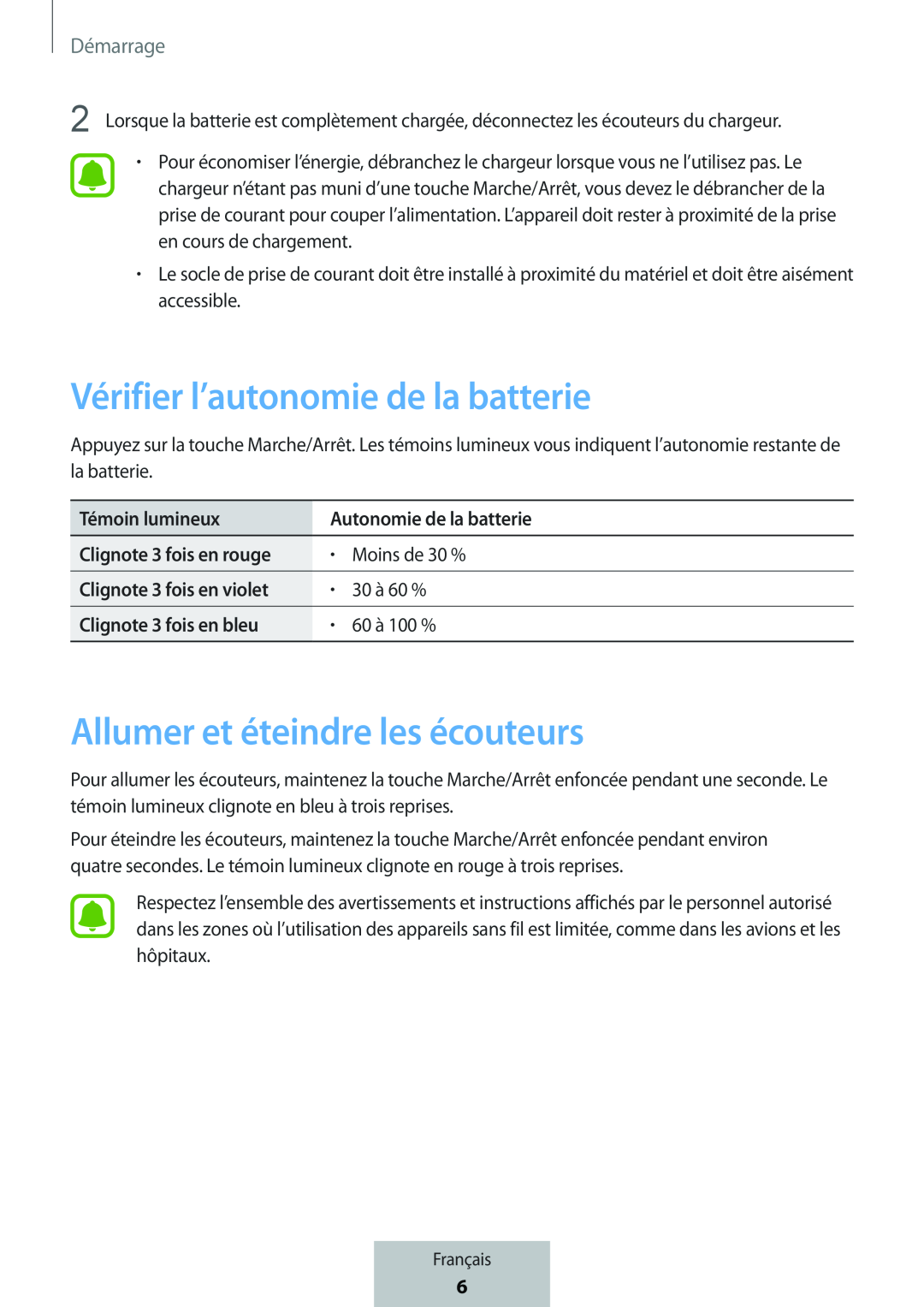 Vérifier l’autonomie de la batterie Allumer et éteindre les écouteurs