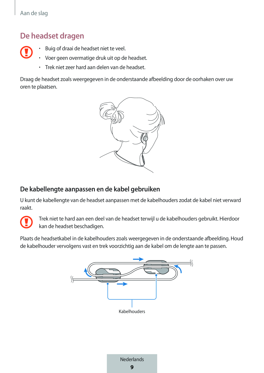 De kabellengte aanpassen en de kabel gebruiken De headset dragen