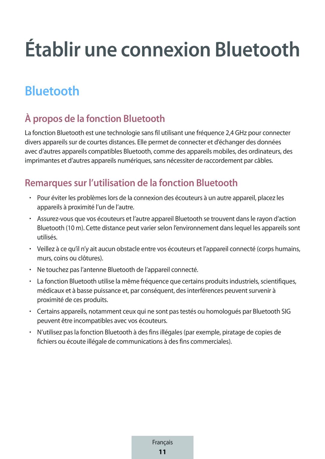 Remarques sur l’utilisation de la fonction Bluetooth In-Ear Headphones Level Active Headphones