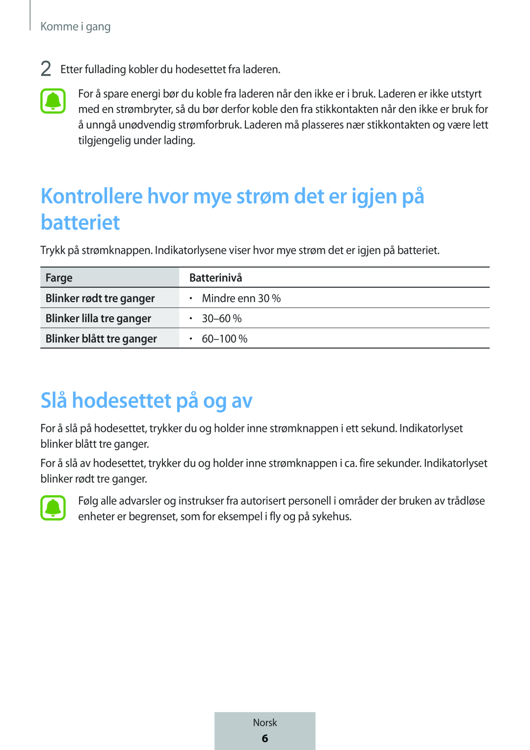 Kontrollere hvor mye strøm det er igjen på batteriet In-Ear Headphones Level Active Headphones