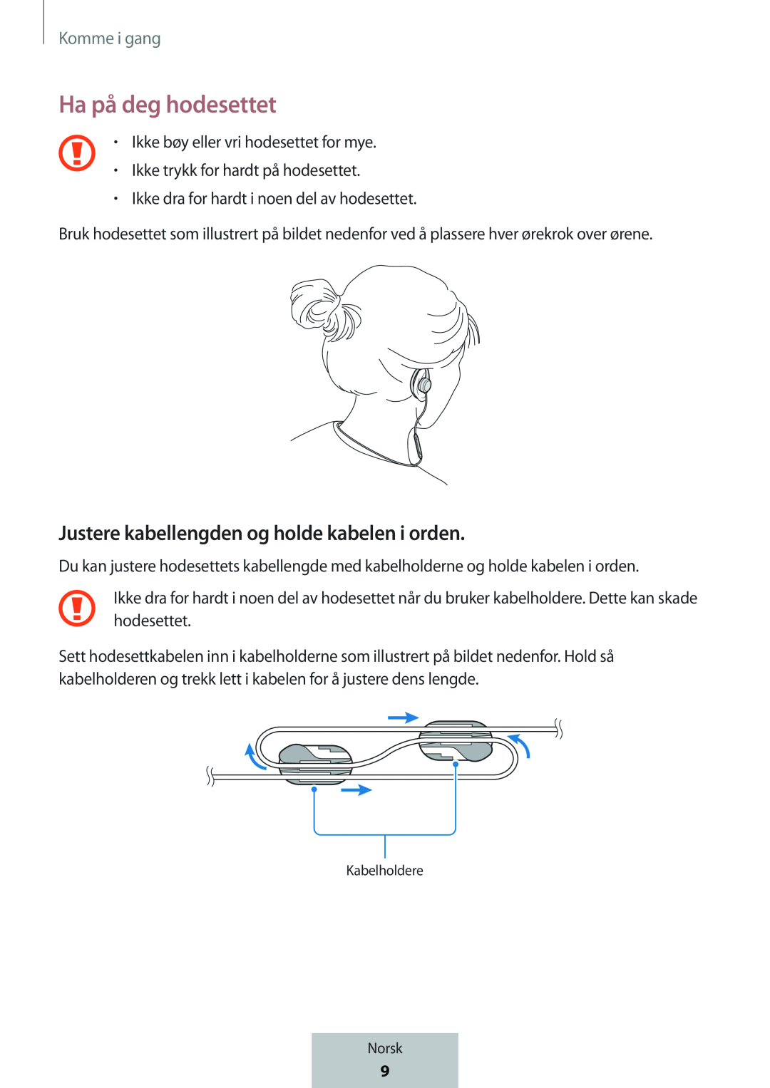 Justere kabellengden og holde kabelen i orden In-Ear Headphones Level Active Headphones