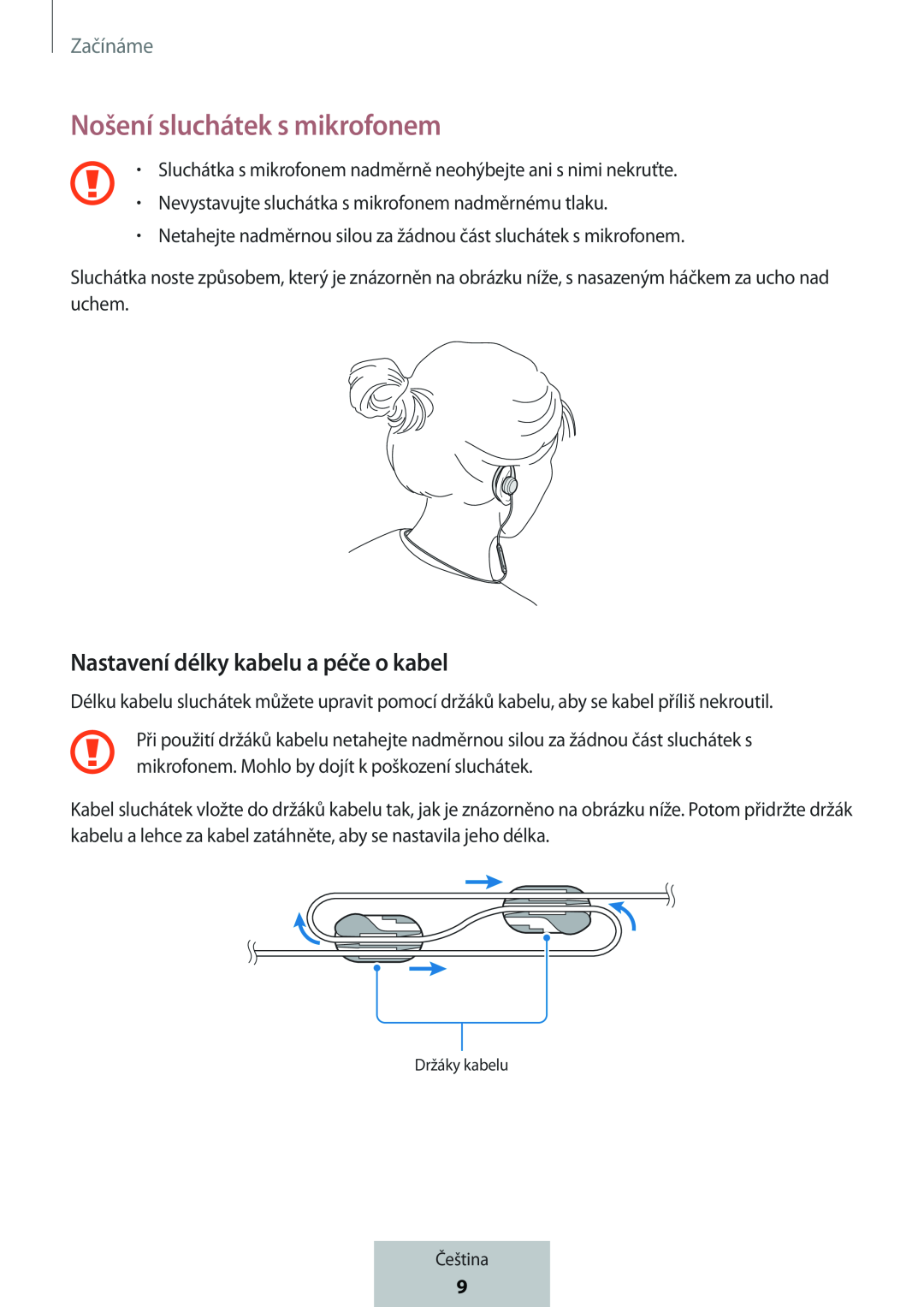 Nastavení délky kabelu a péče o kabel Nošení sluchátek s mikrofonem