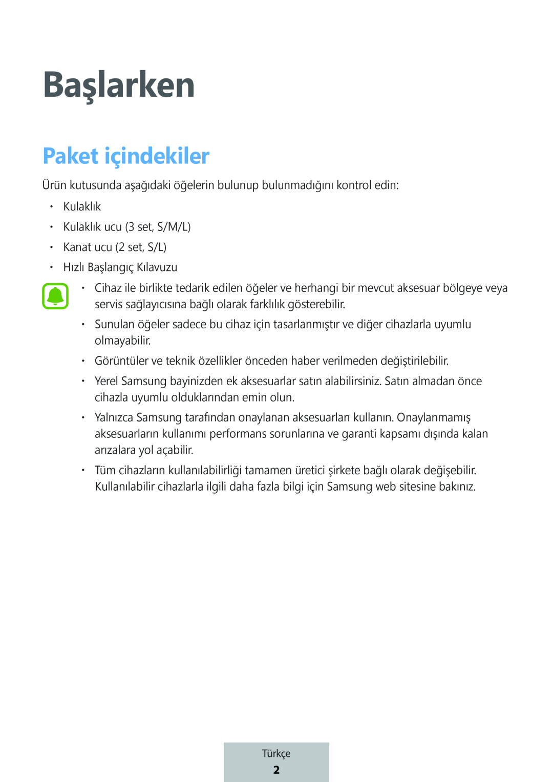 Başlarken Paket içindekiler