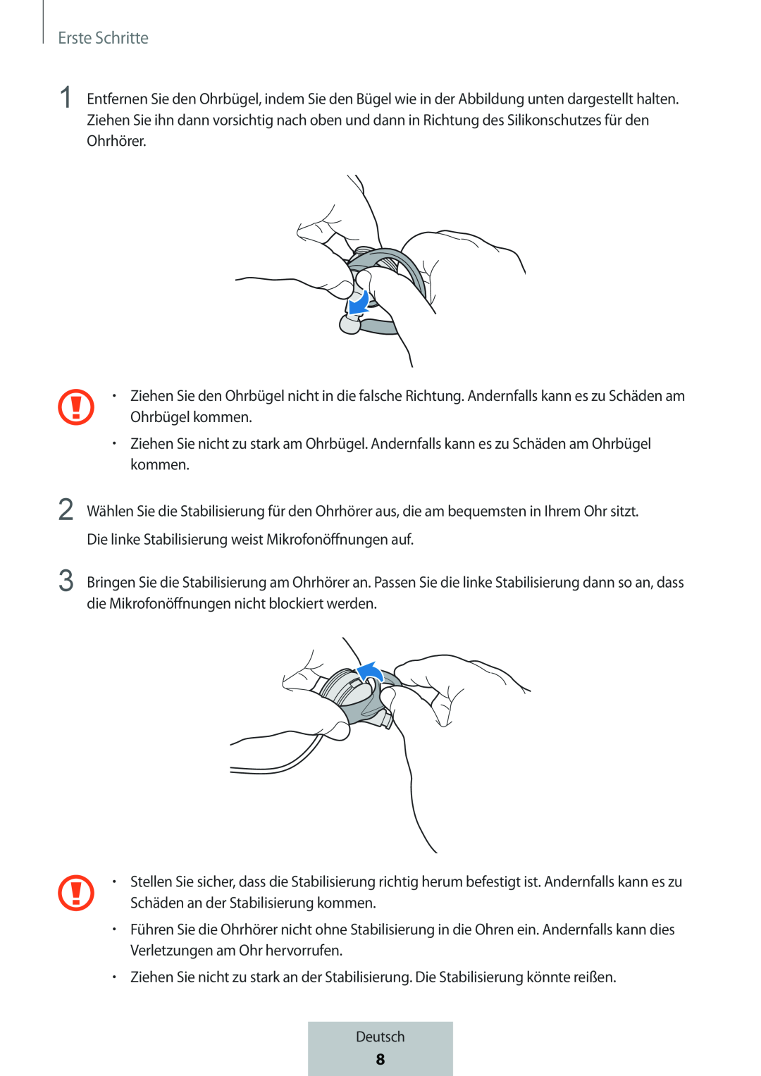 Ohrbügel kommen Die linke Stabilisierung weist Mikrofonöffnungen auf