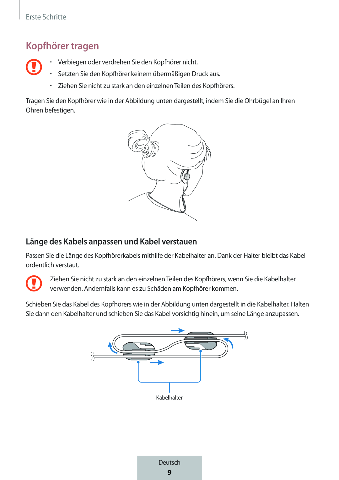 Länge des Kabels anpassen und Kabel verstauen In-Ear Headphones Level Active Headphones