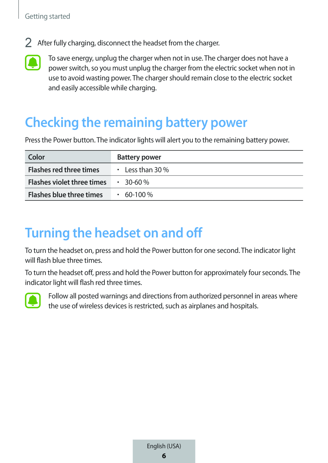 Checking the remaining battery power In-Ear Headphones Level Active Headphones