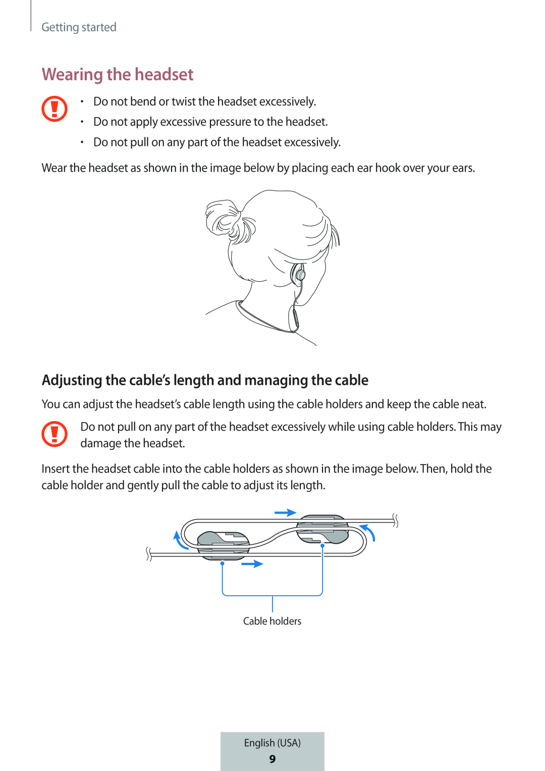 Adjusting the cable’s length and managing the cable In-Ear Headphones Level Active Headphones