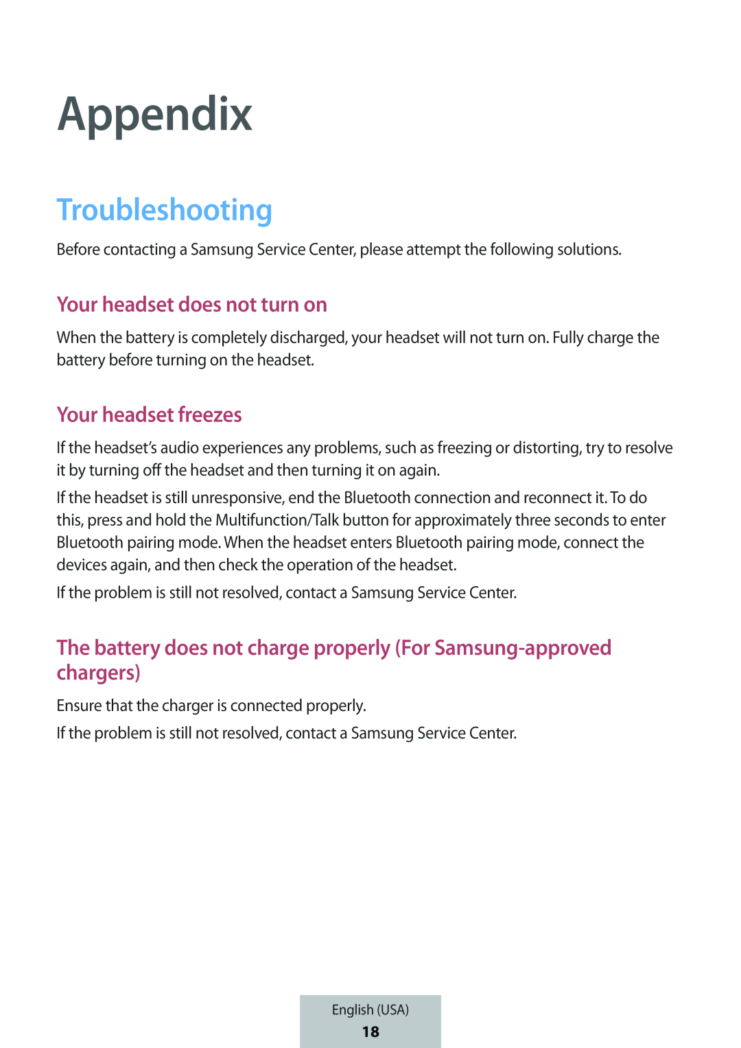 The battery does not charge properly (For Samsung-approvedchargers) In-Ear Headphones Level Active Headphones