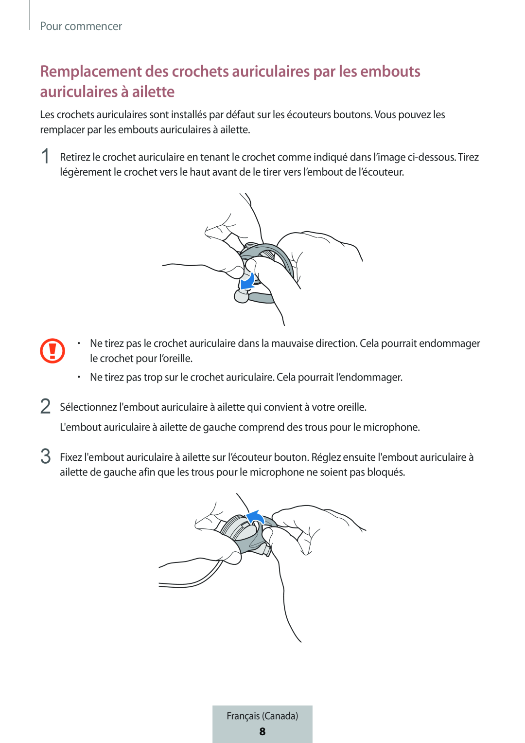 Remplacement des crochets auriculaires par les embouts auriculaires à ailette In-Ear Headphones Level Active Headphones