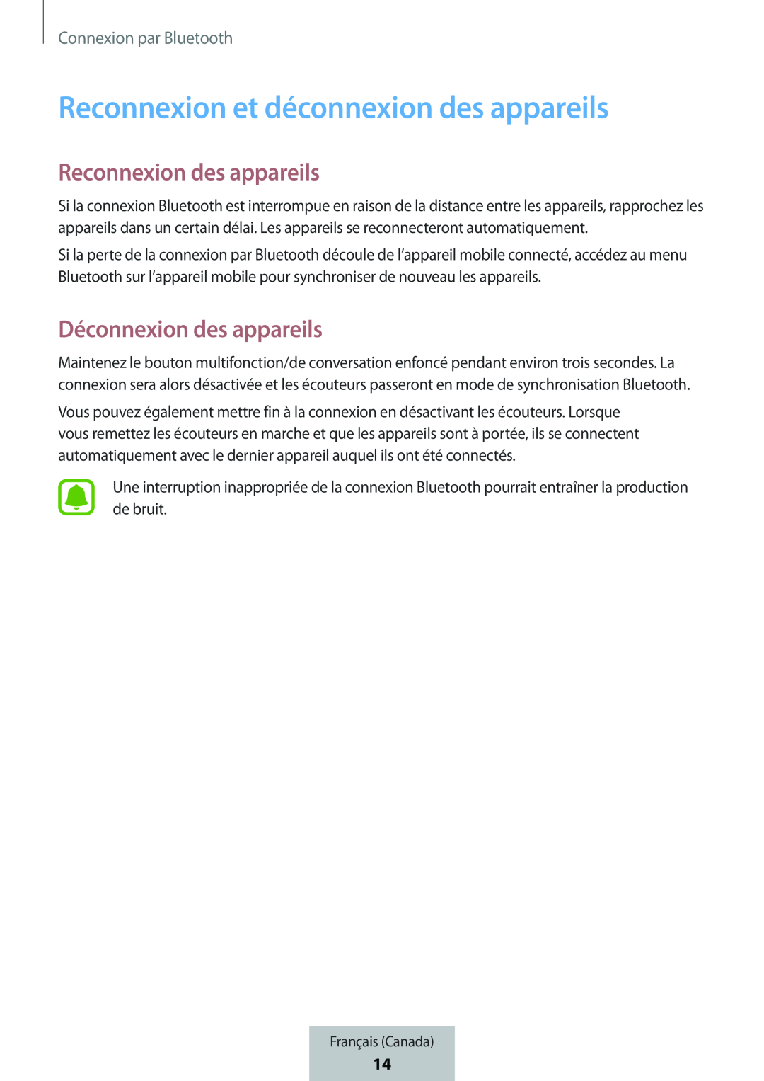 Reconnexion des appareils Déconnexion des appareils