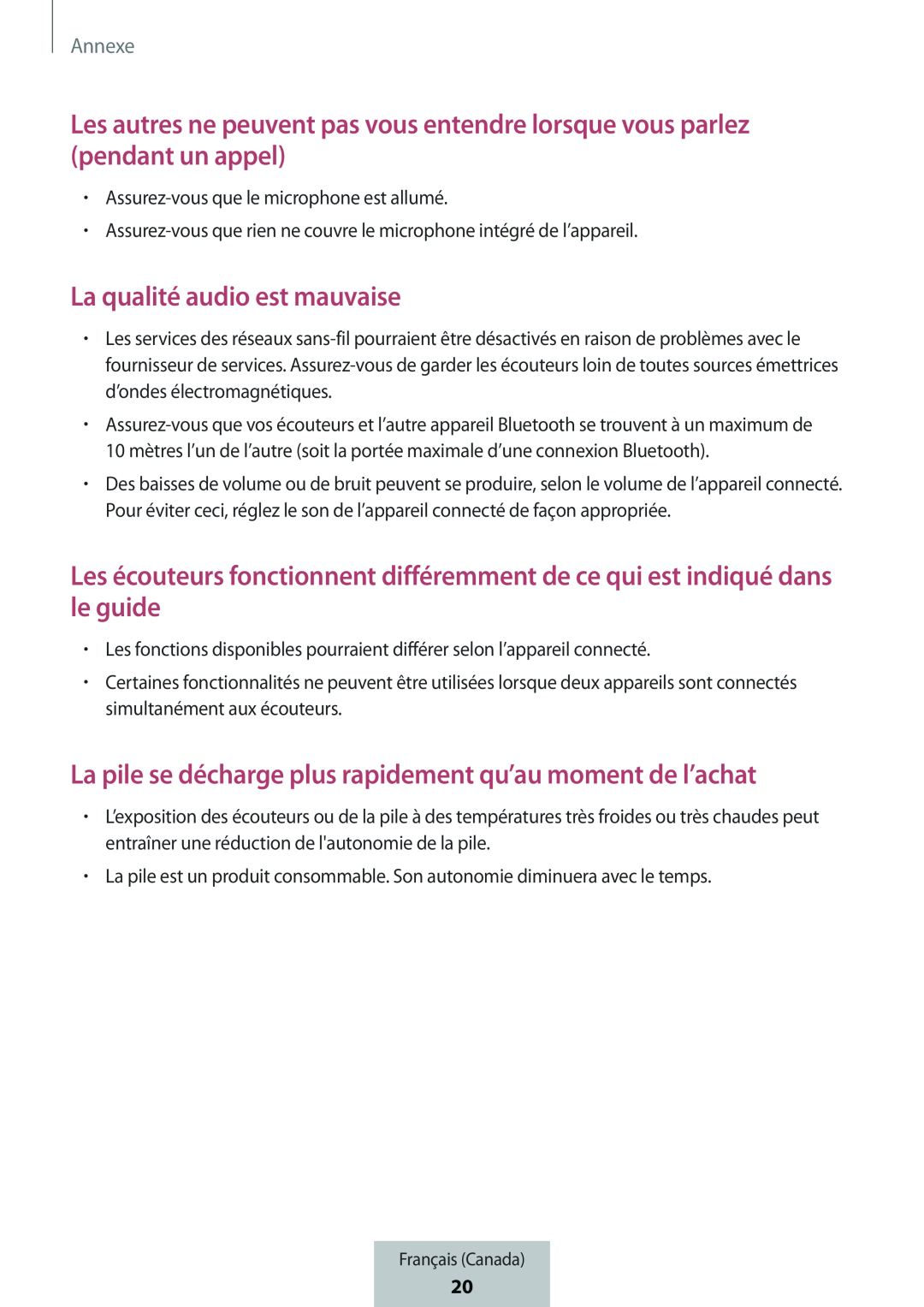 Les autres ne peuvent pas vous entendre lorsque vous parlez (pendant un appel) La qualité audio est mauvaise