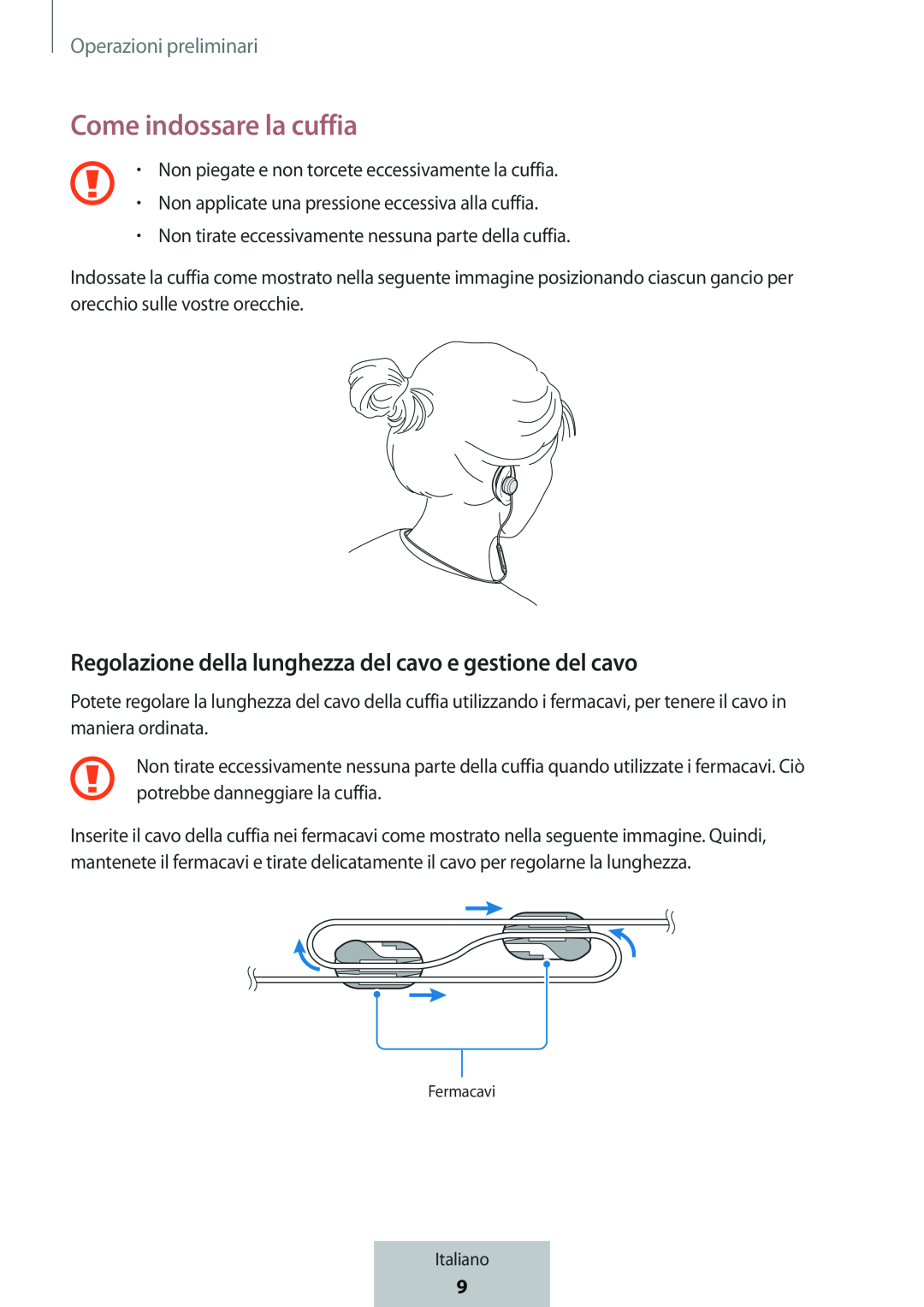 Regolazione della lunghezza del cavo e gestione del cavo In-Ear Headphones Level Active Headphones